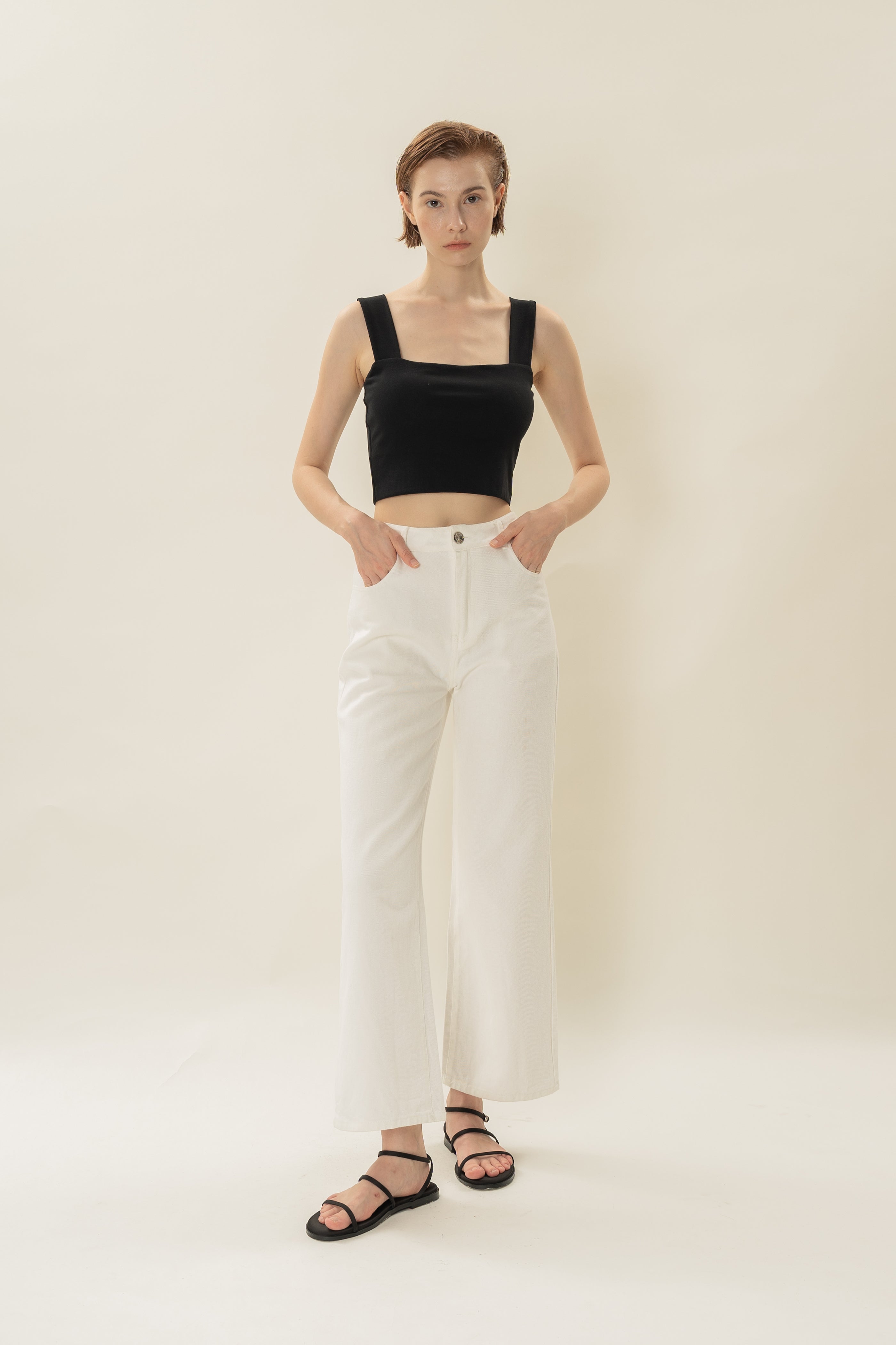 Padded Straight Neck Tank in Black