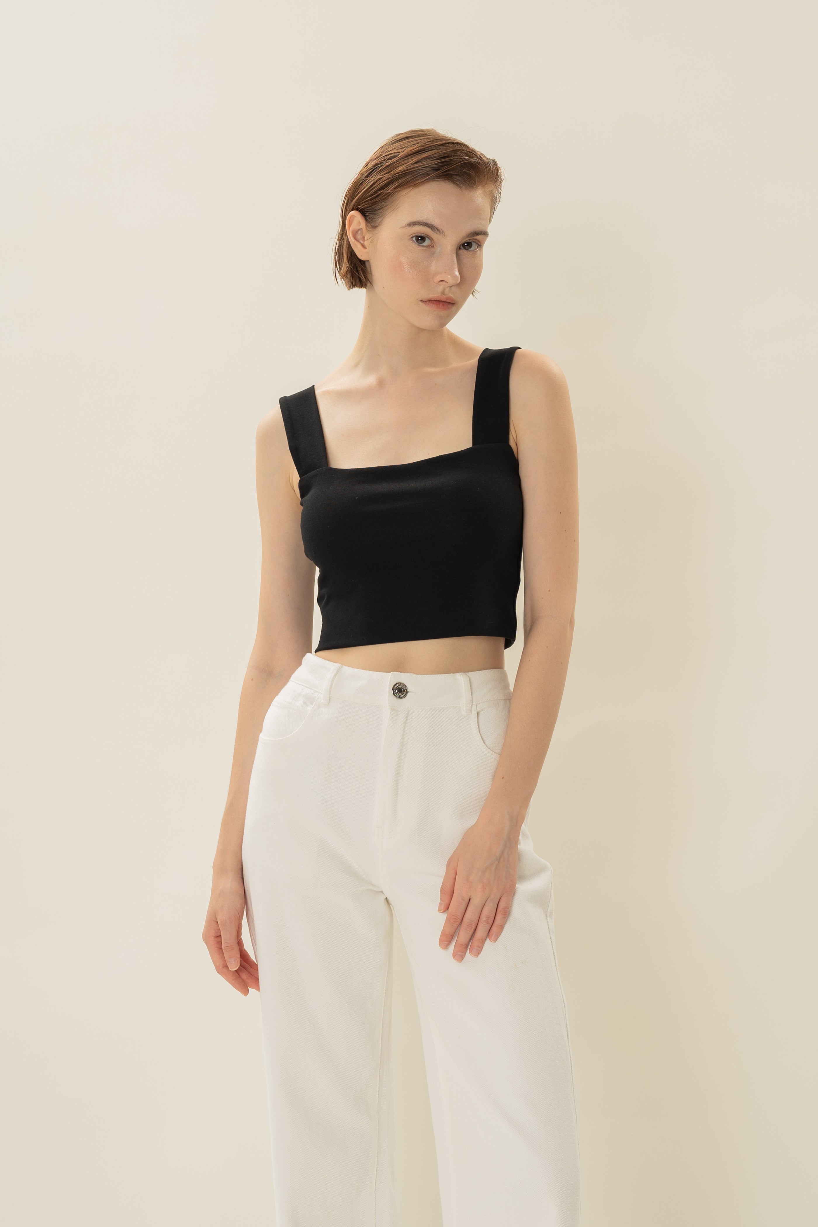 Padded Straight Neck Tank in Black