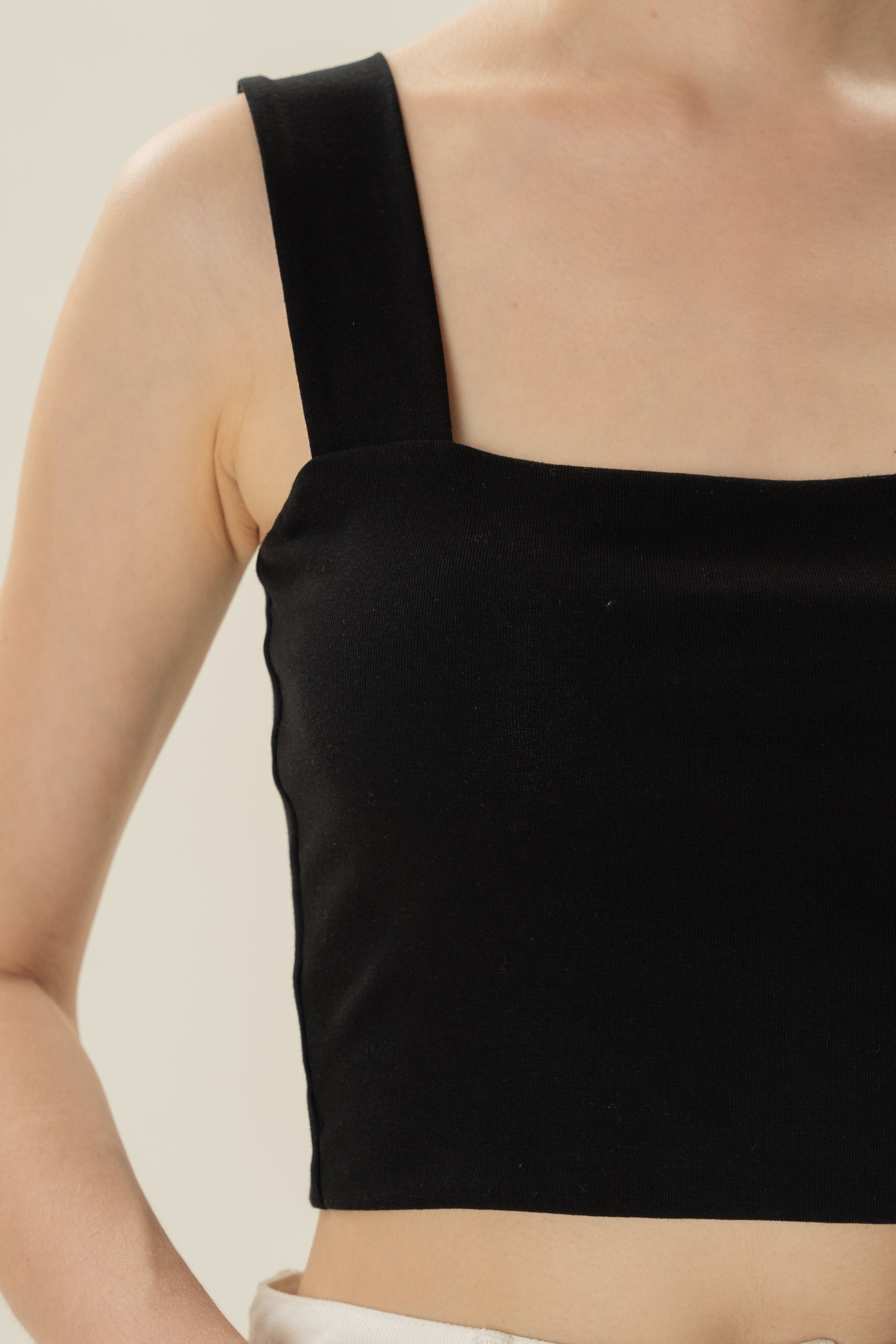 Padded Straight Neck Tank in Black