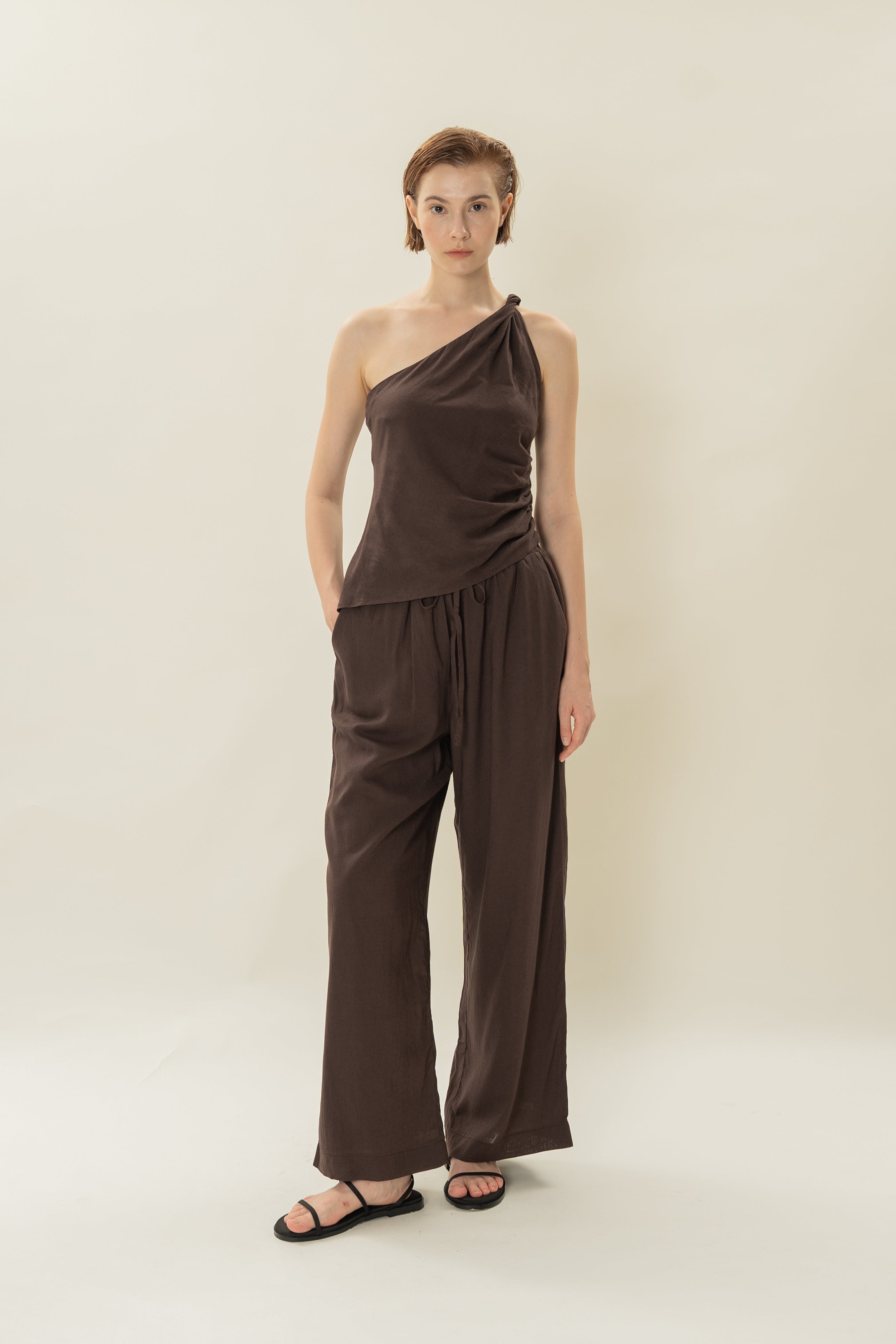 Draped Twist Knot Top in Umber