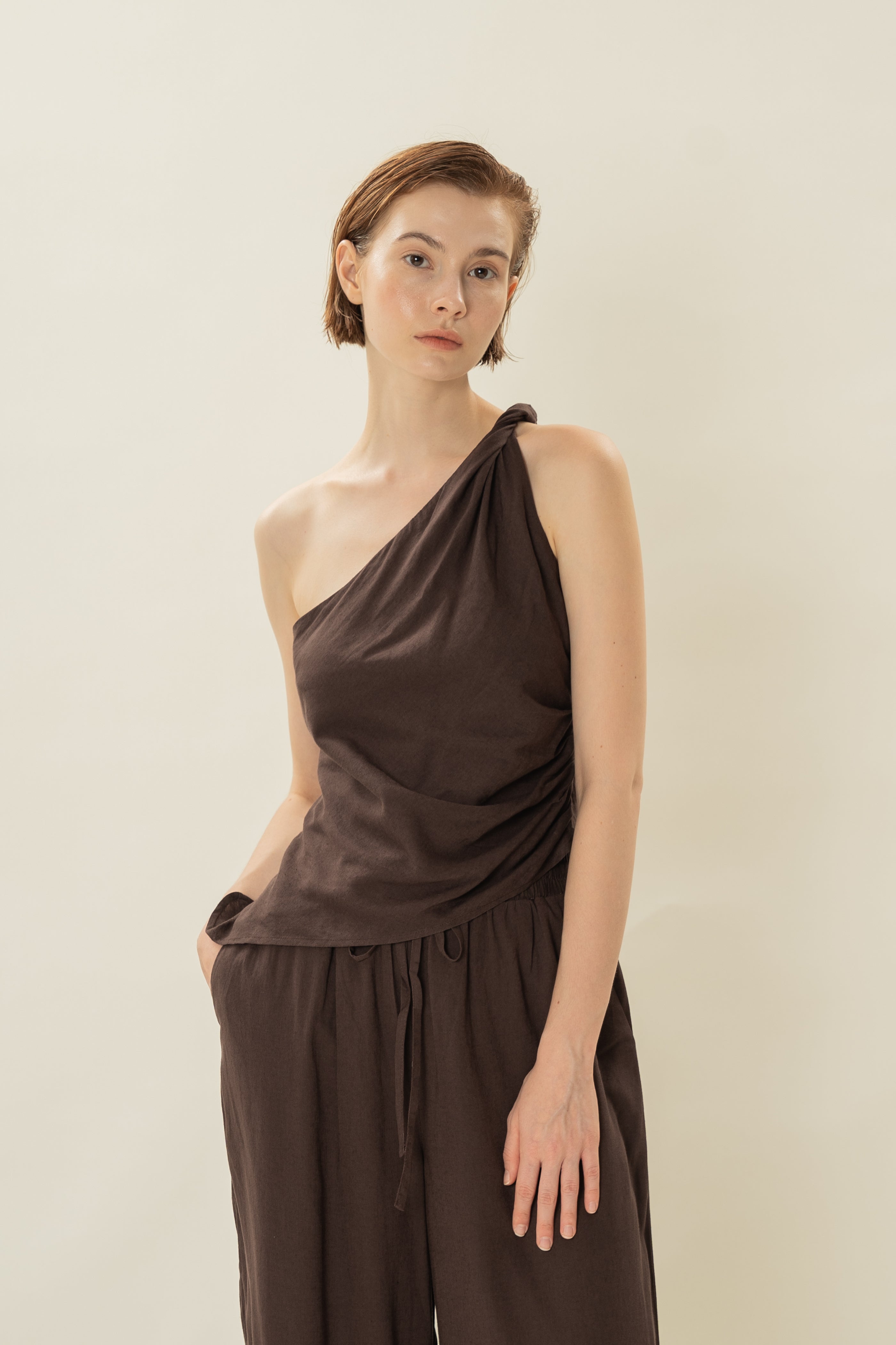Draped Twist Knot Top in Umber