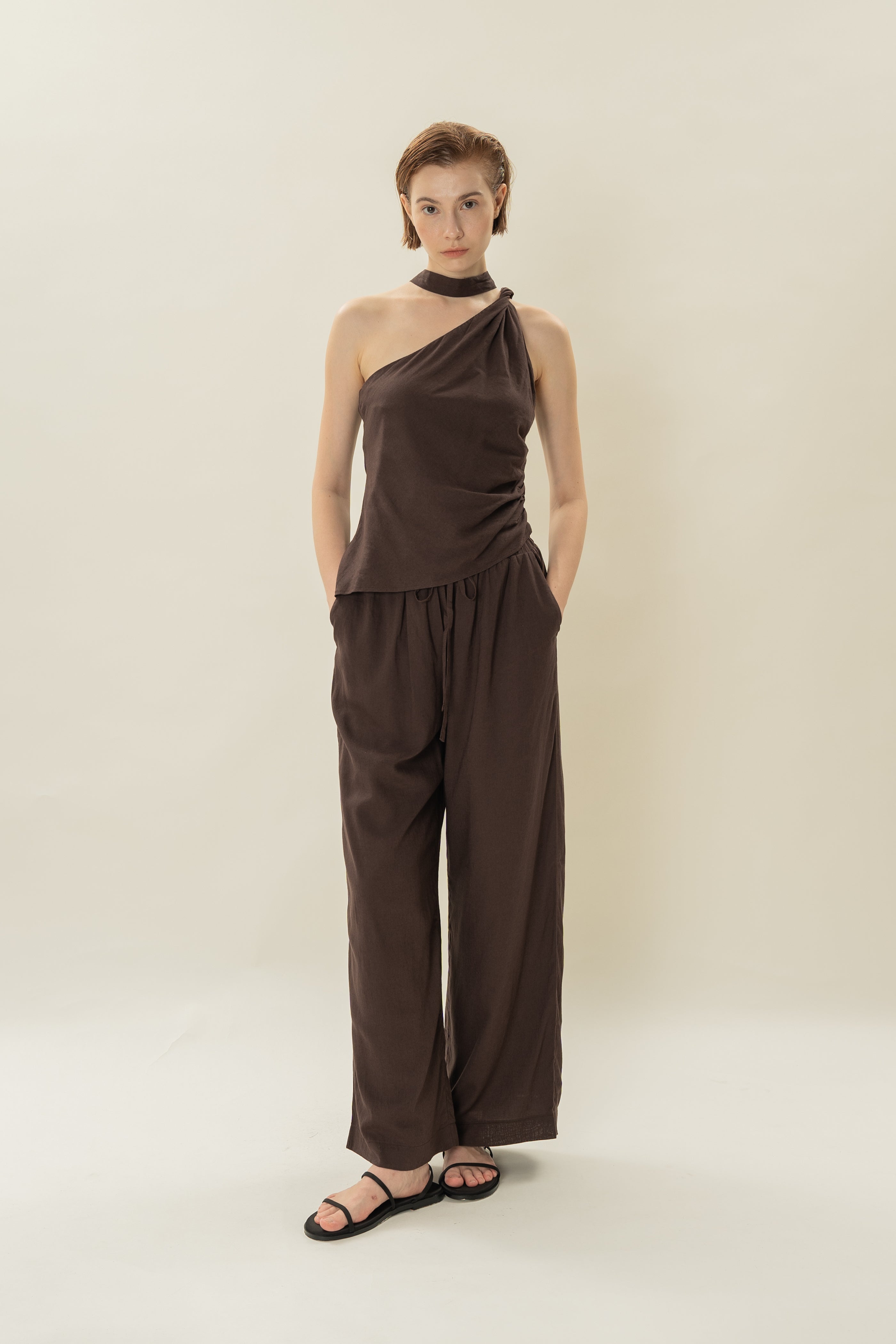 Draped Twist Knot Top in Umber