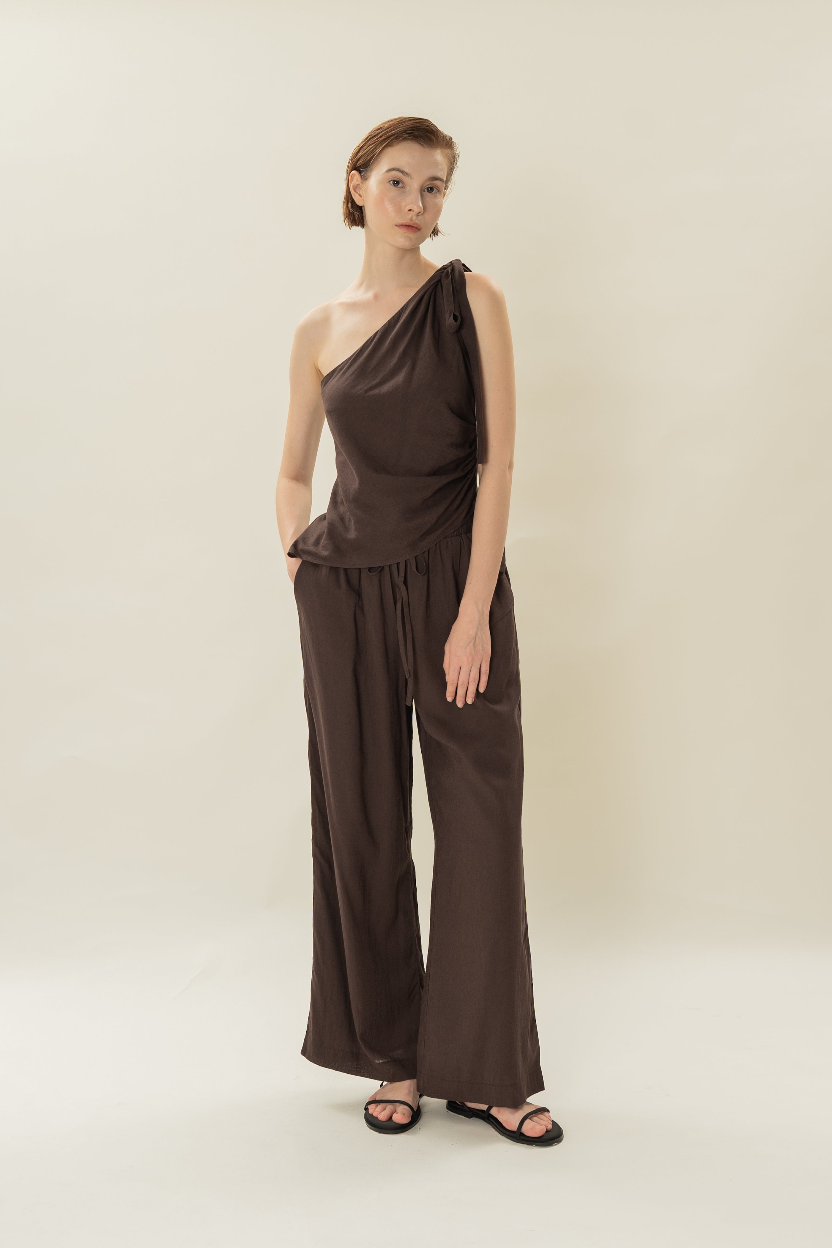 Draped Twist Knot Top in Umber