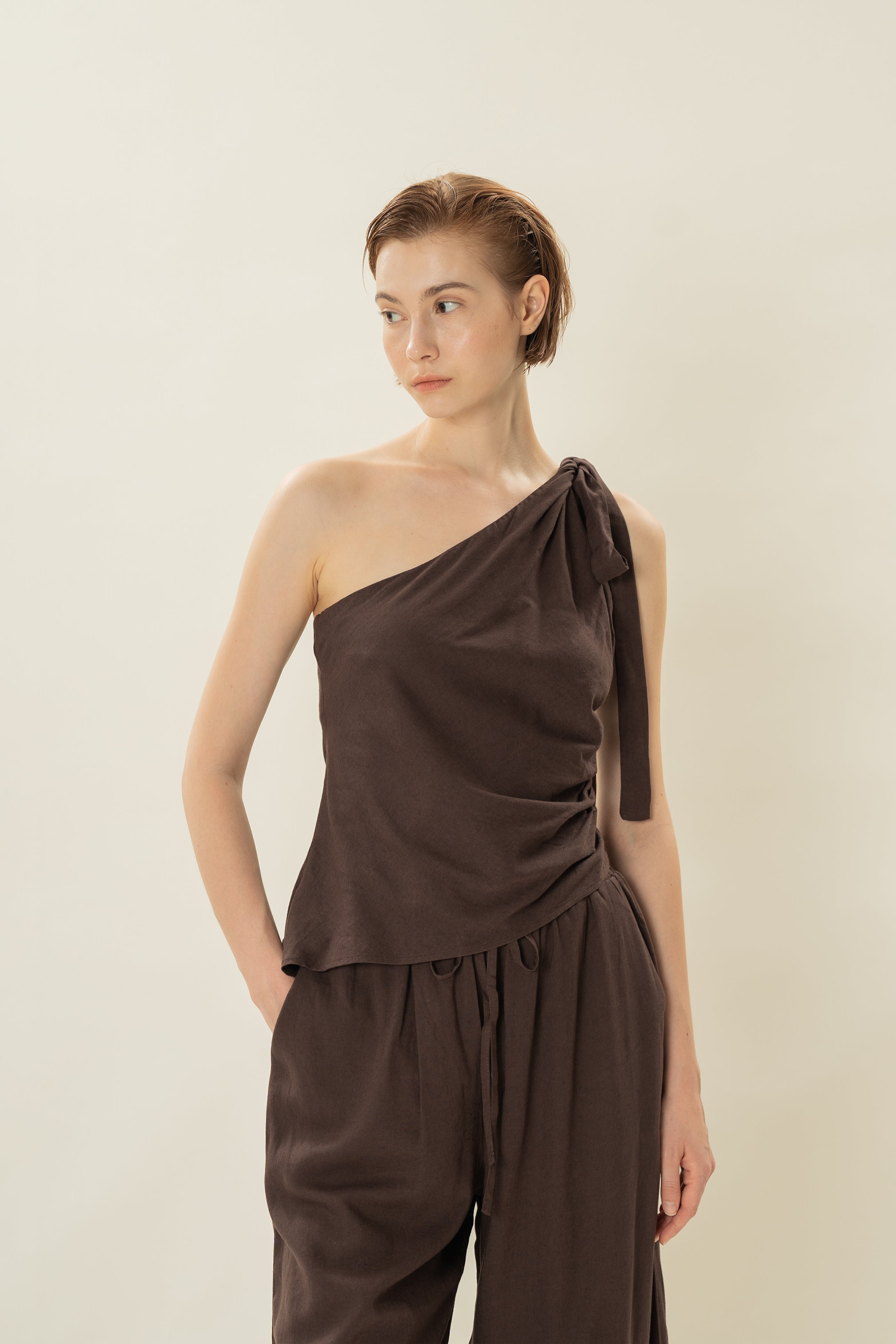 Draped Twist Knot Top in Umber