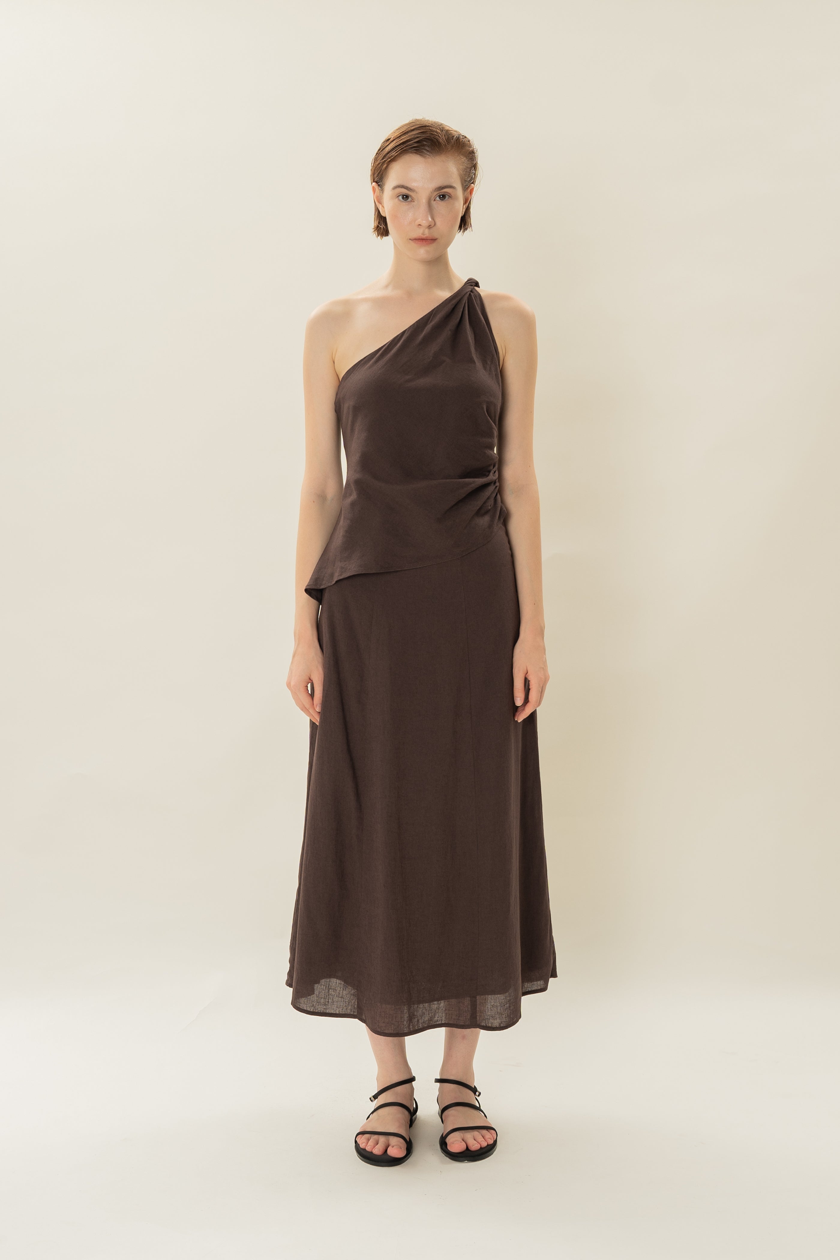 Linen A-Line Skirt in Umber