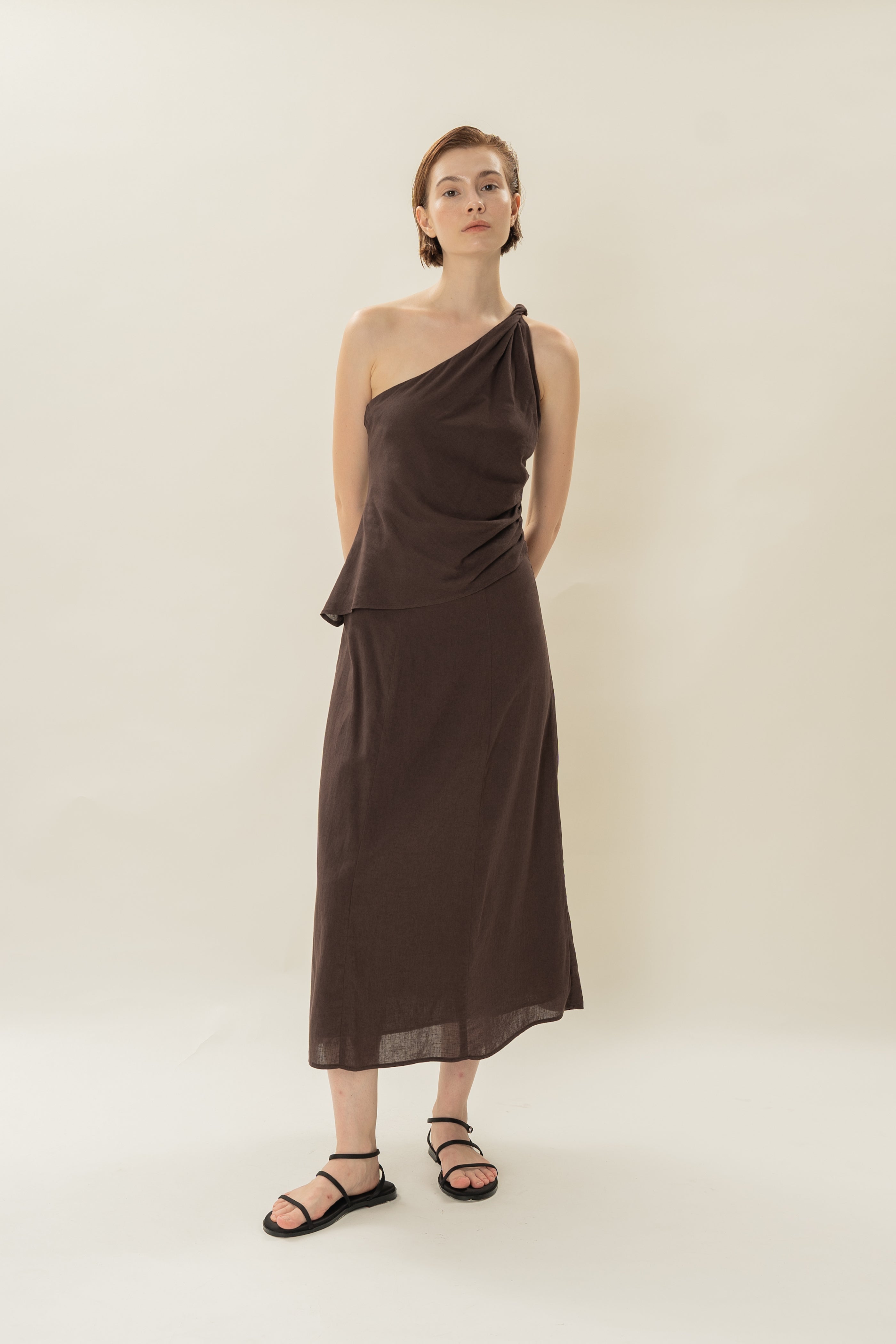 Linen A-Line Skirt in Umber