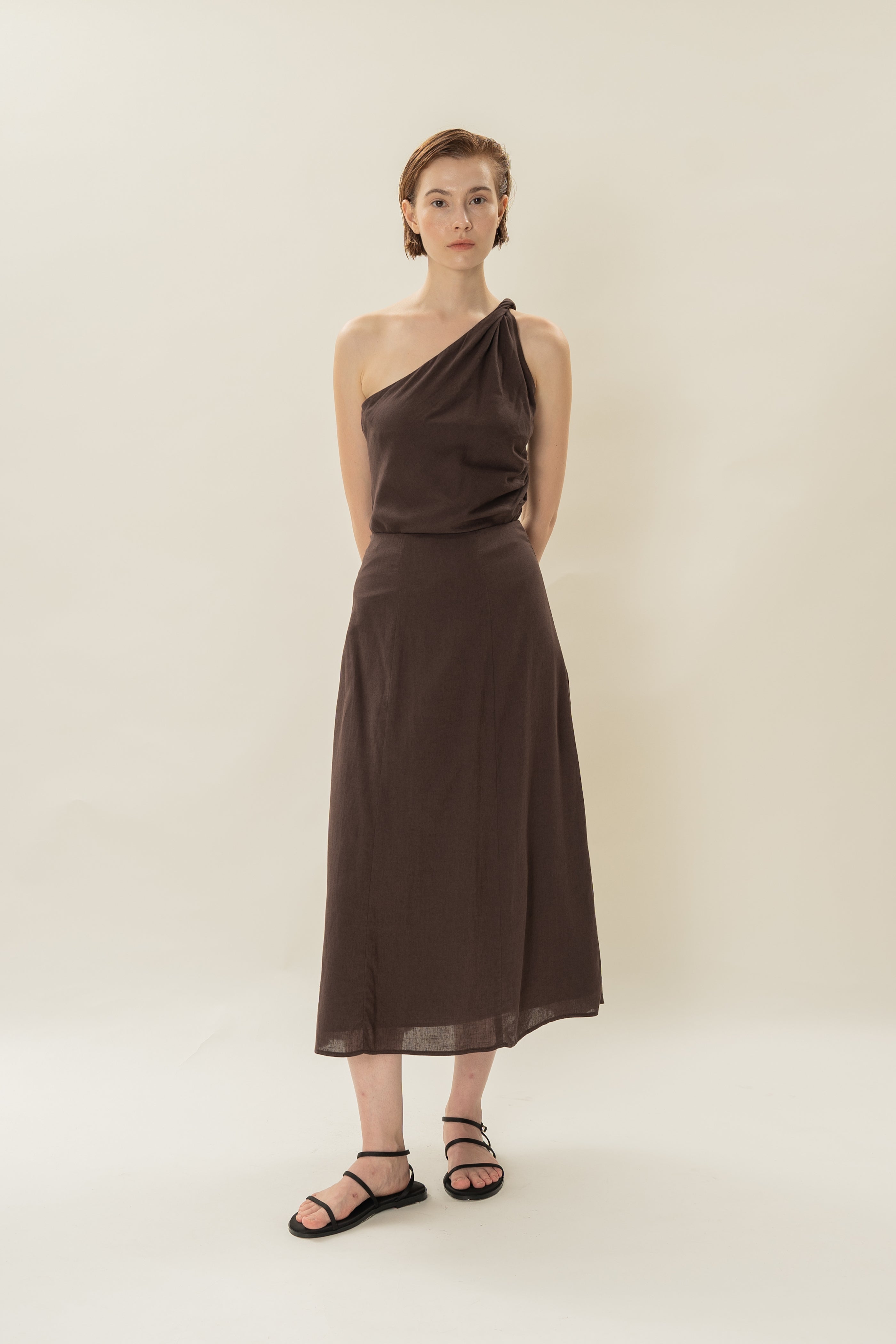 Linen A-Line Skirt in Umber
