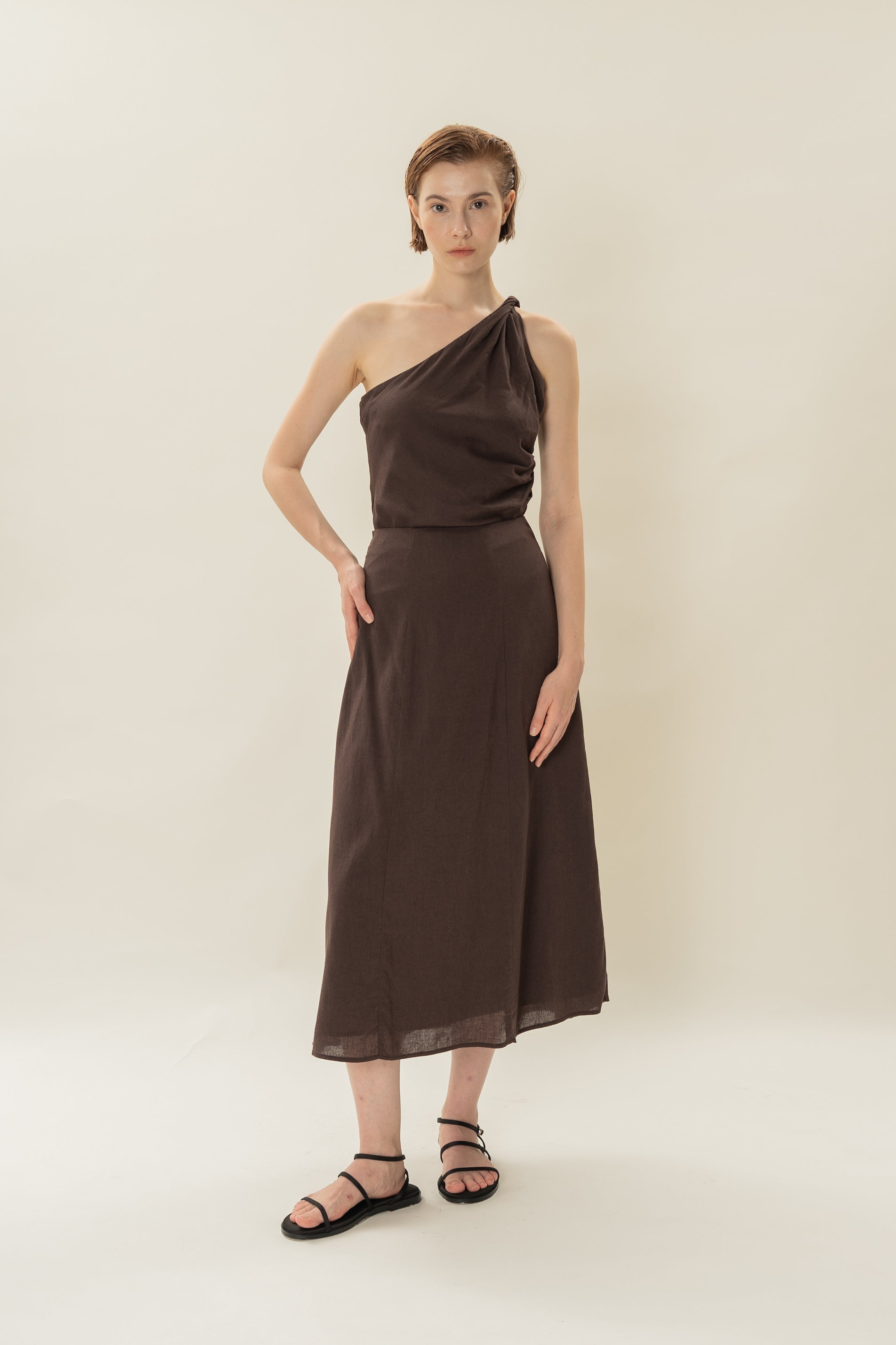 Linen A-Line Skirt in Umber