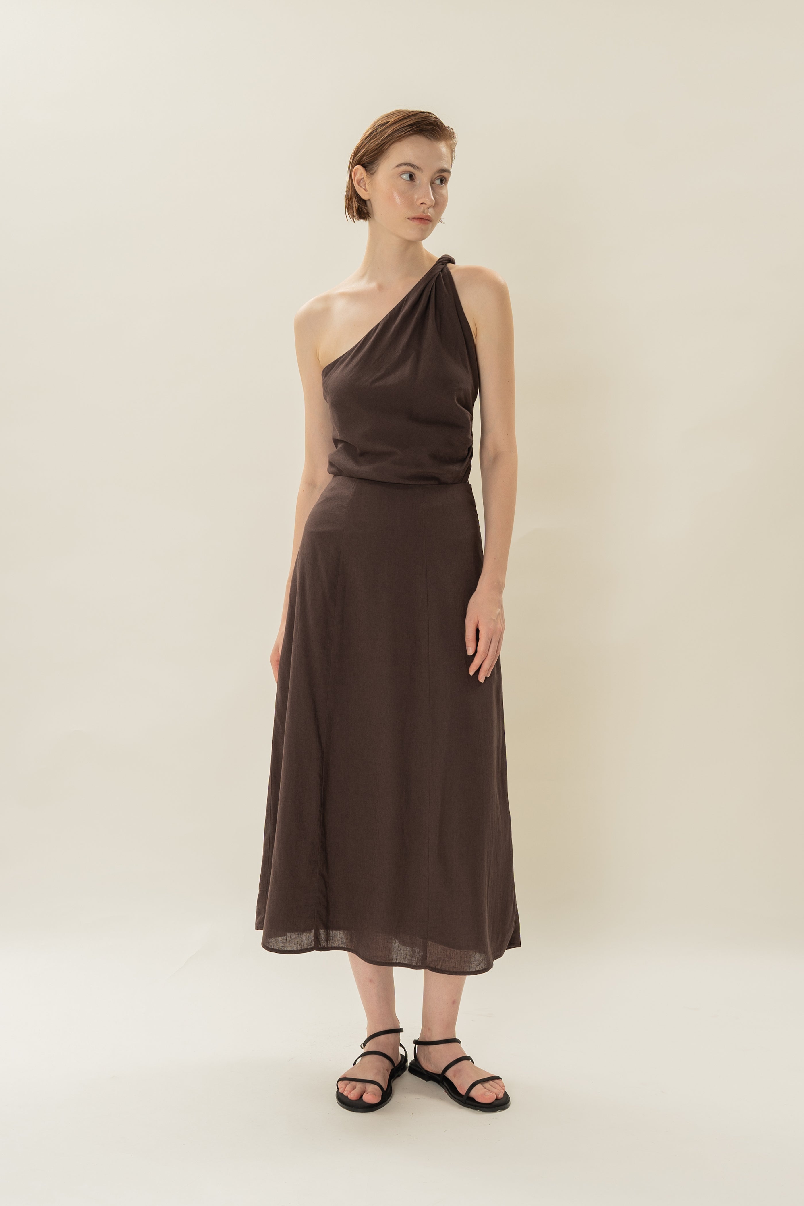 Linen A-Line Skirt in Umber
