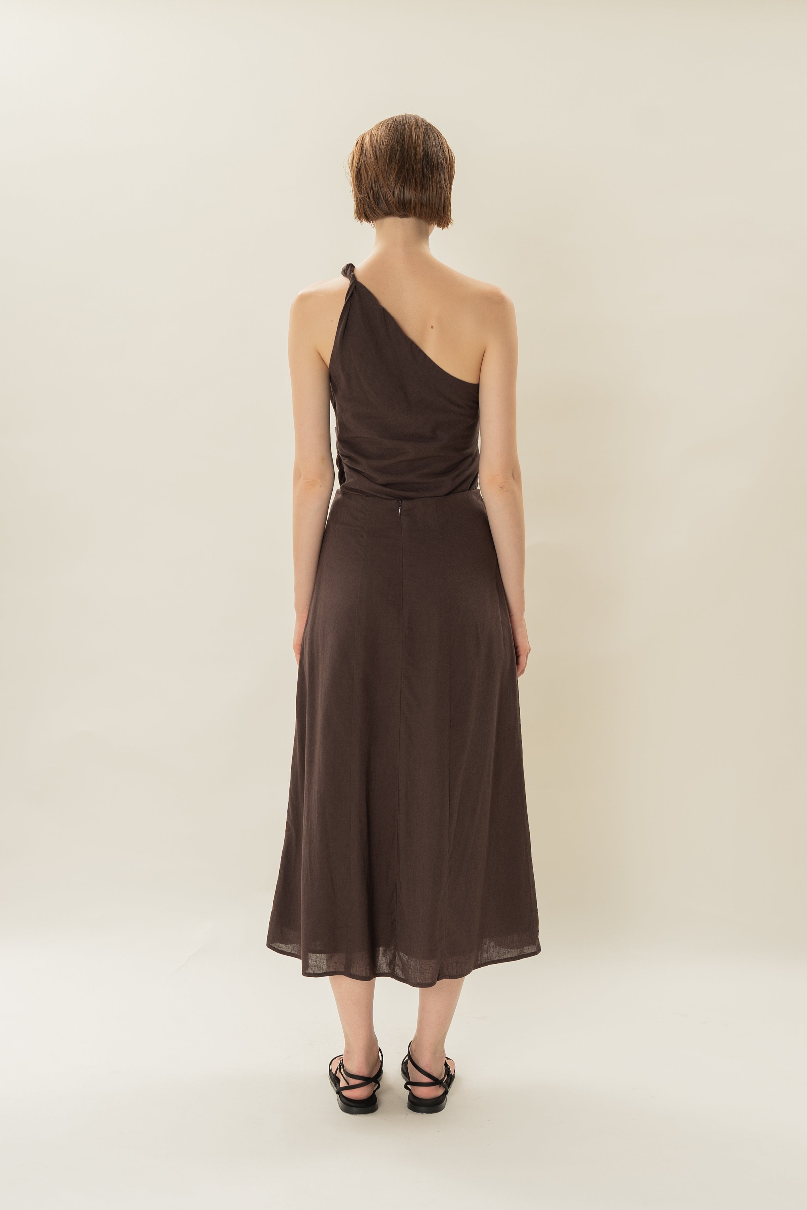 Linen A-Line Skirt in Umber