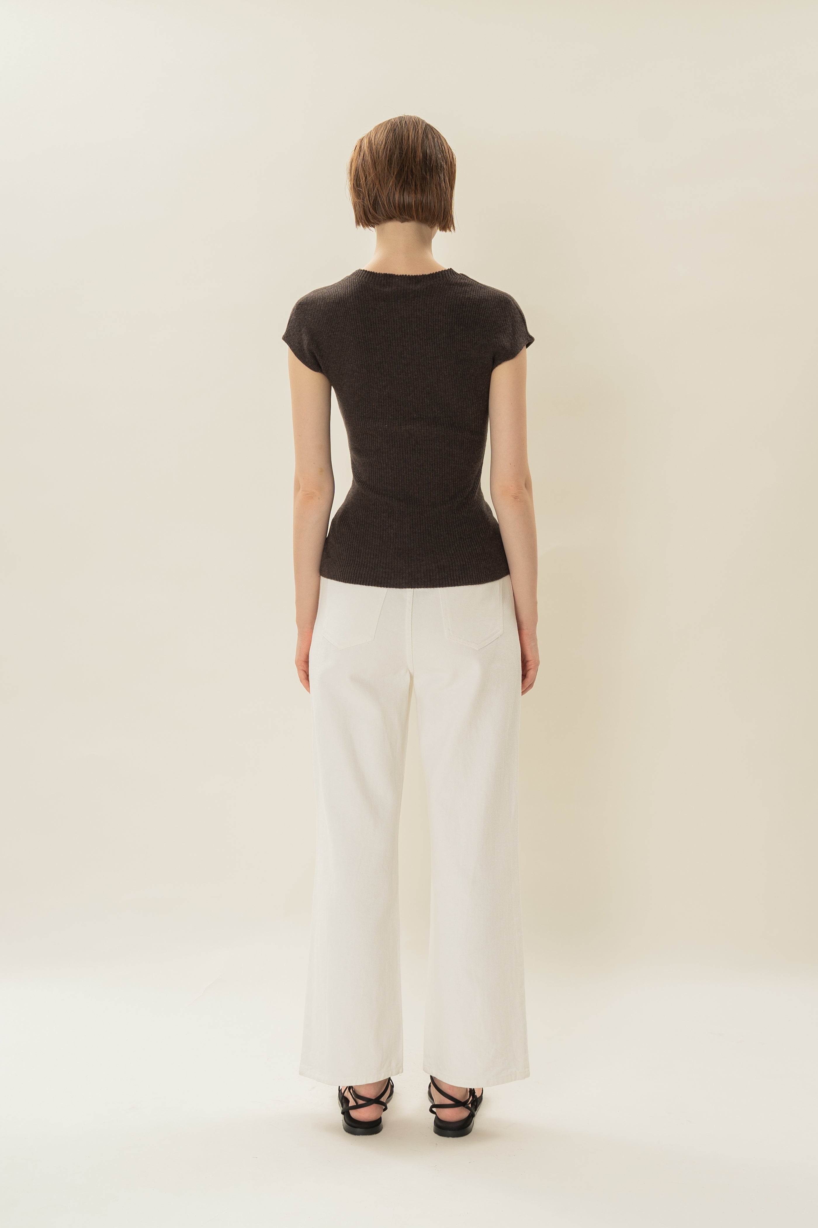 Stretch Knit Cap-Sleeve Top in Umber