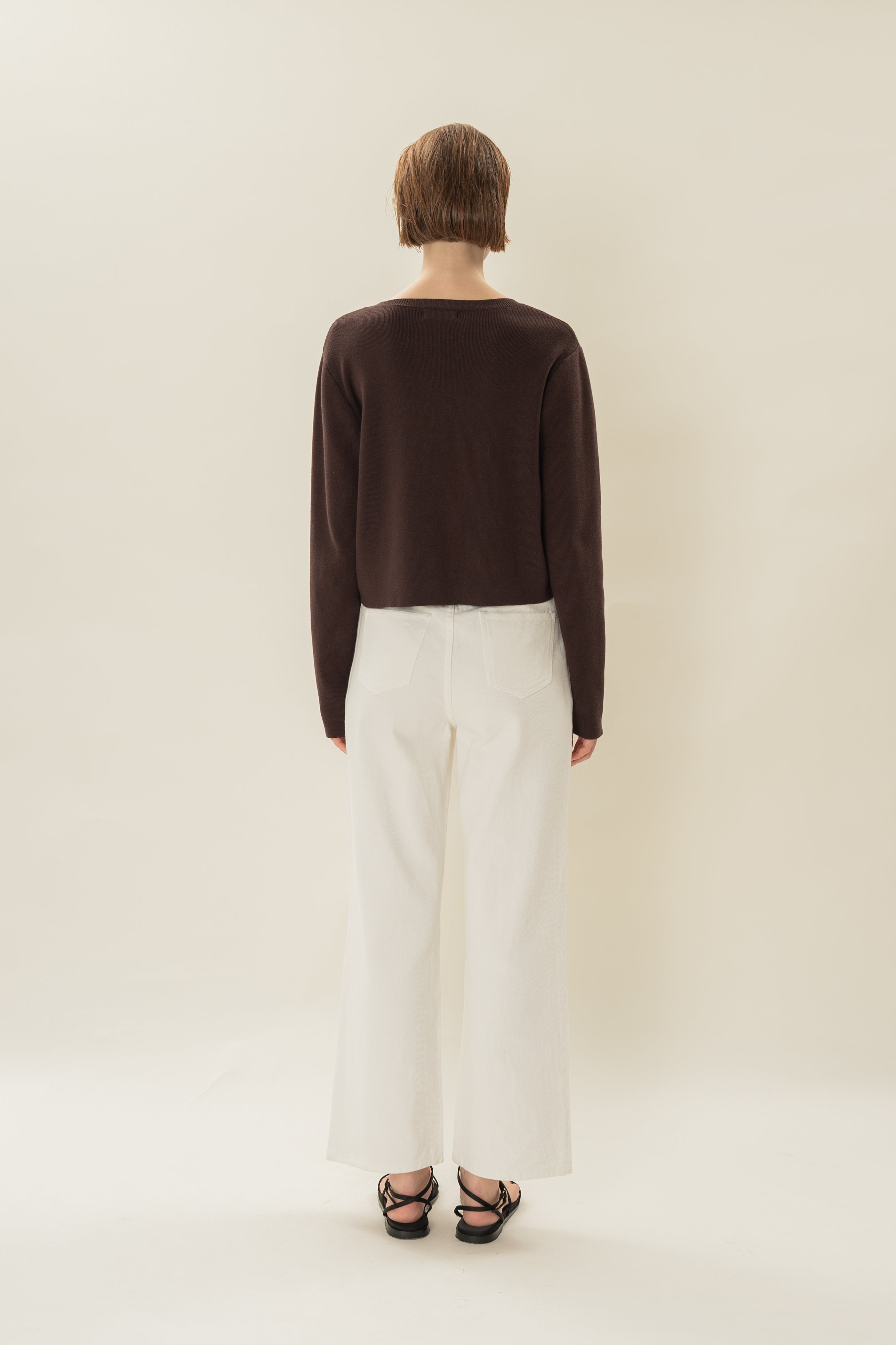 Round-Neck Knitted Cardigan in Umber