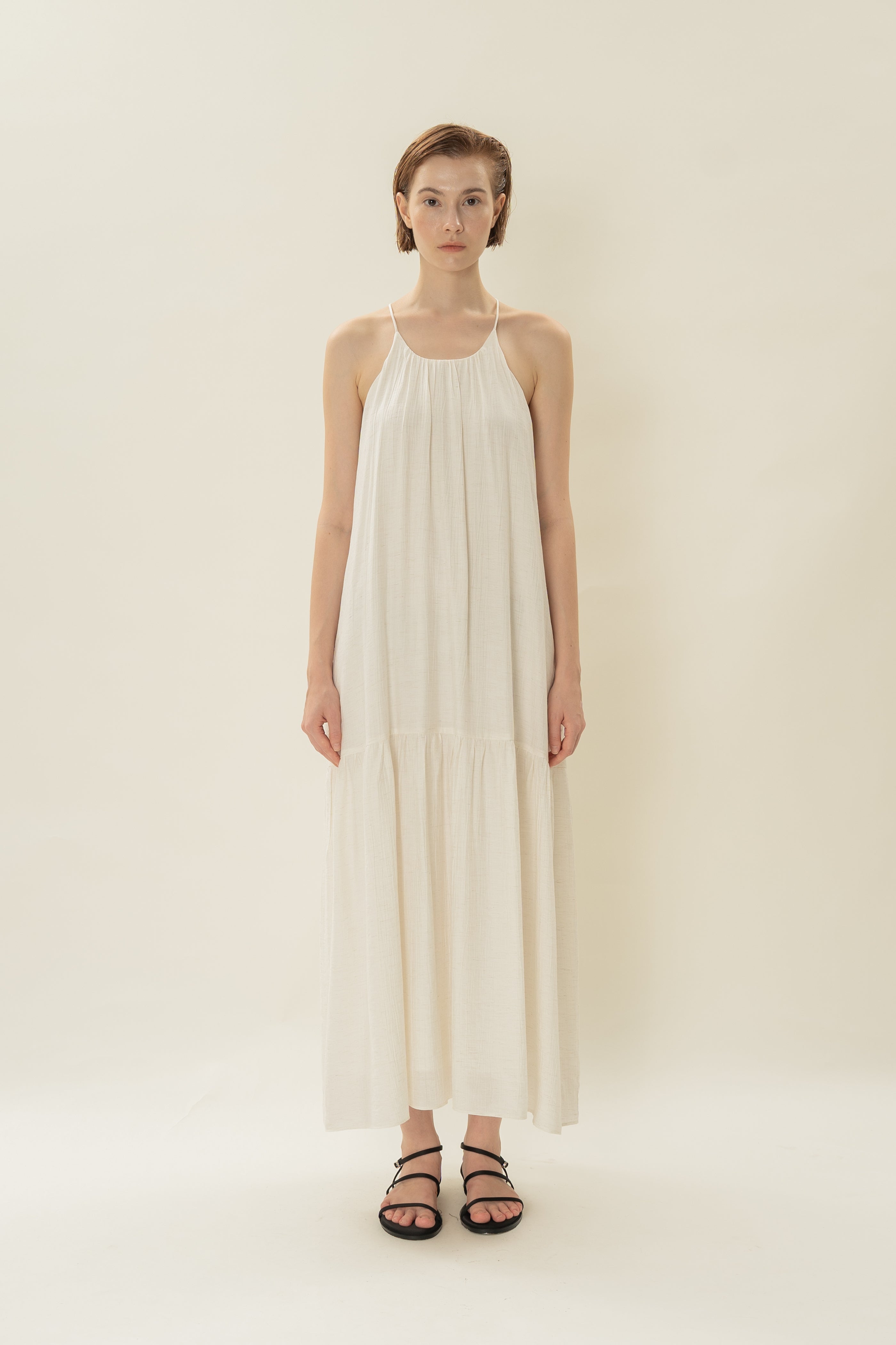 Gathered Halter Tiered Dress in Ivory