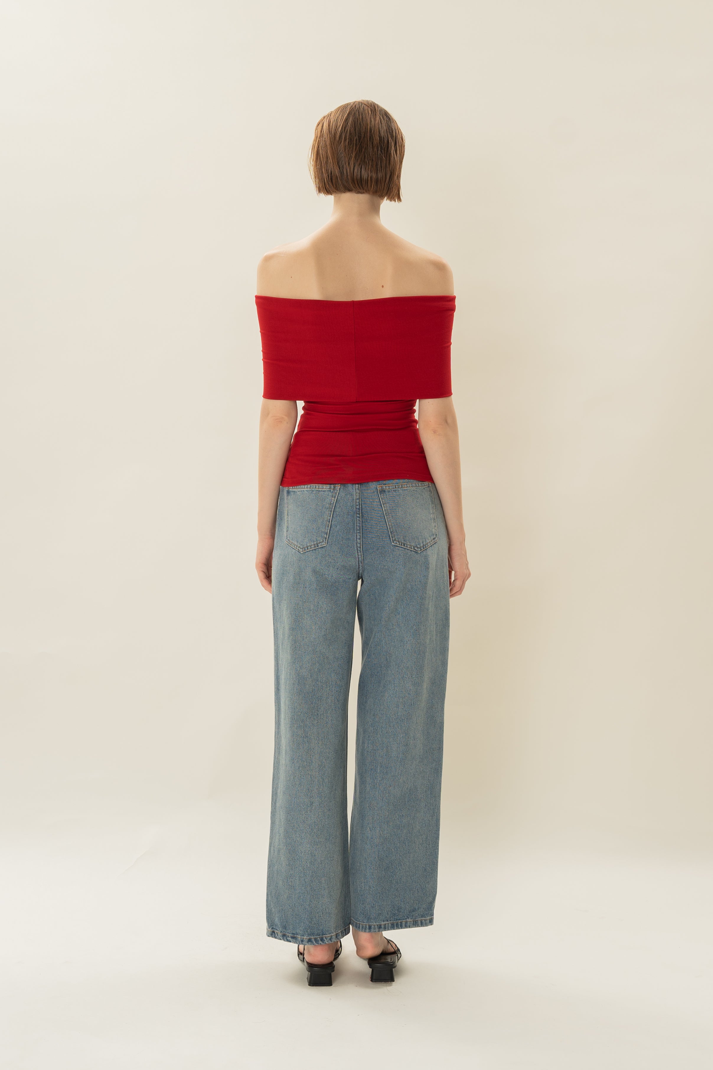 Padded Off Shoulder Wrap Top in Red