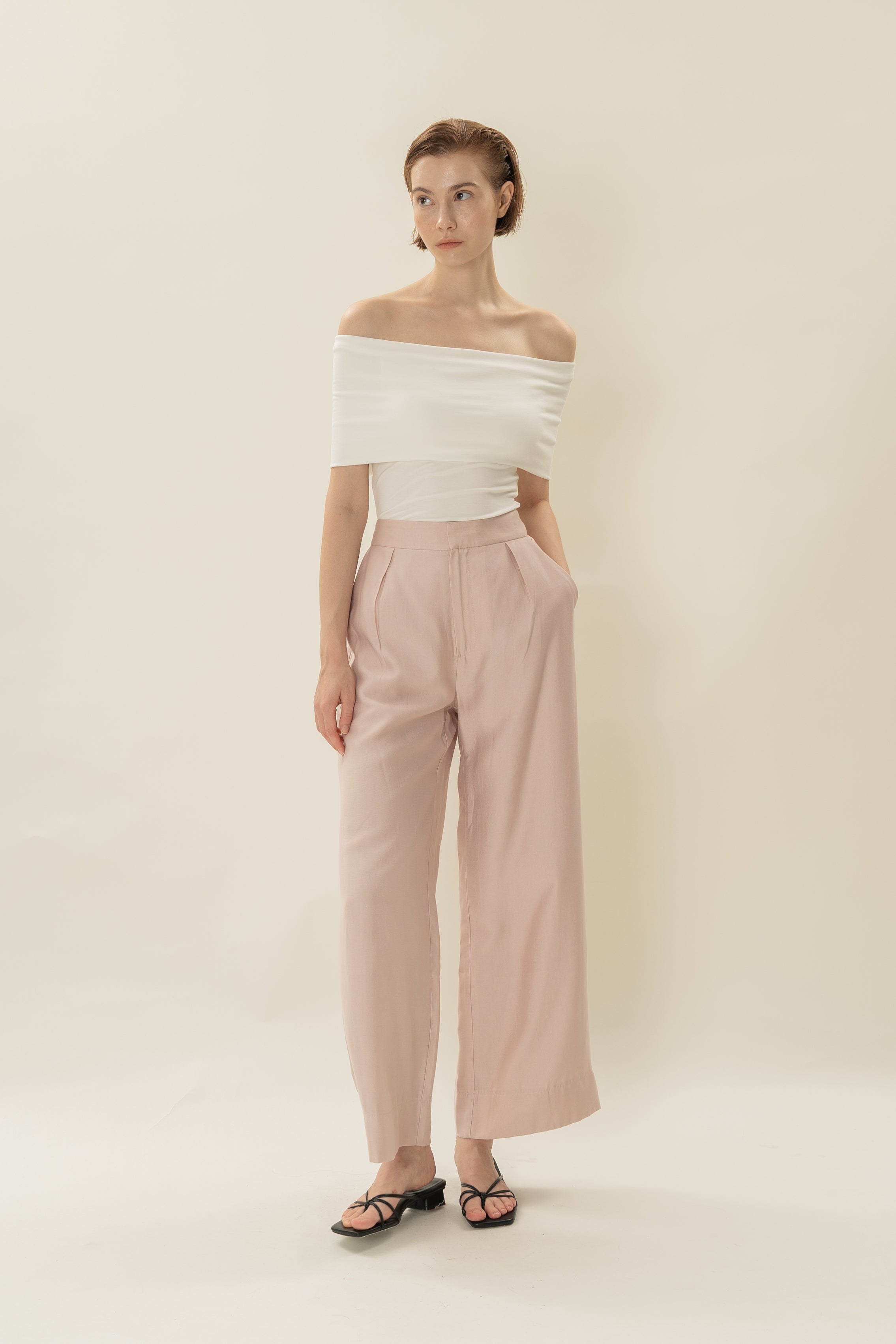 Classic Pleated Trousers in Petal Pink