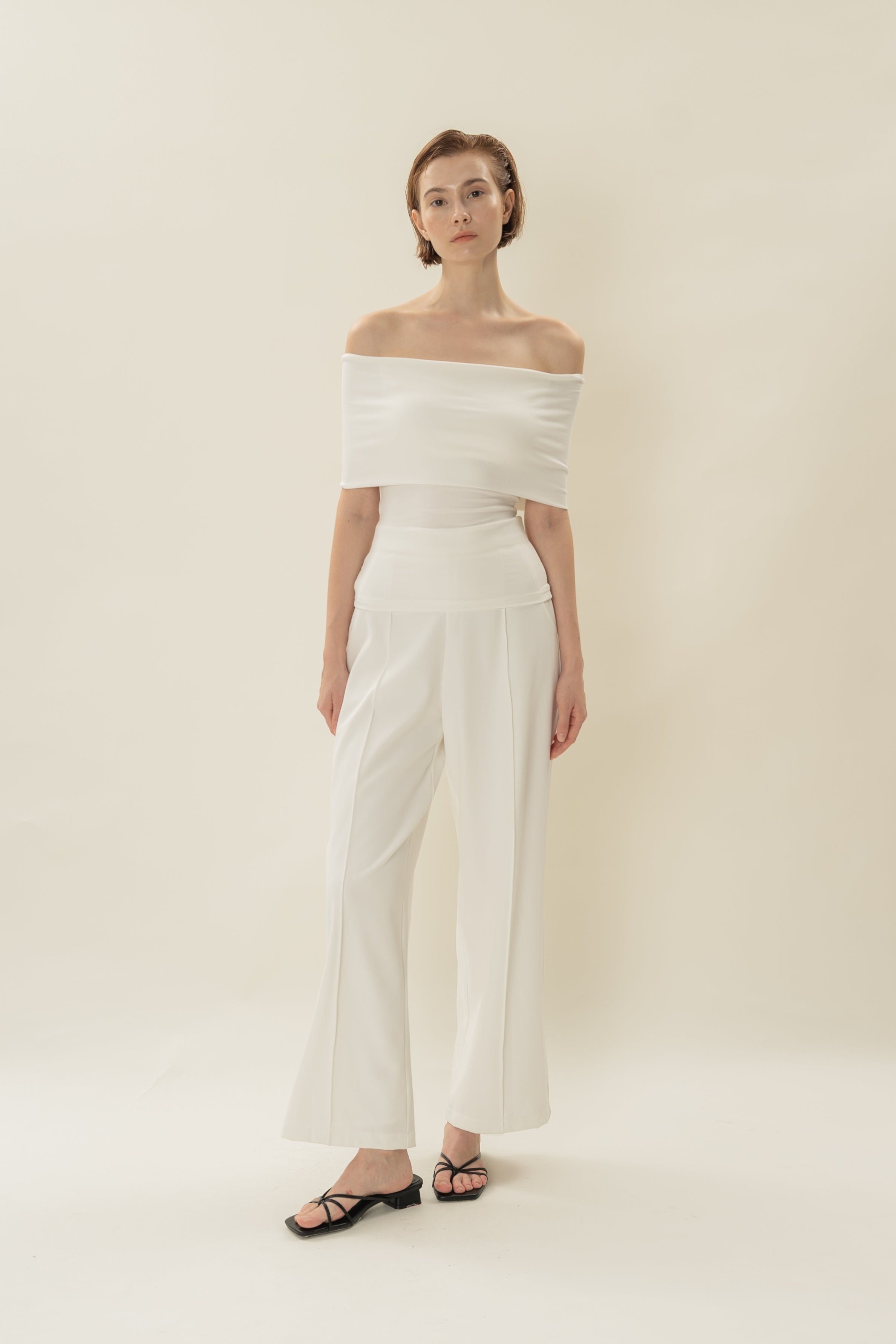 Padded Off Shoulder Wrap Top in White