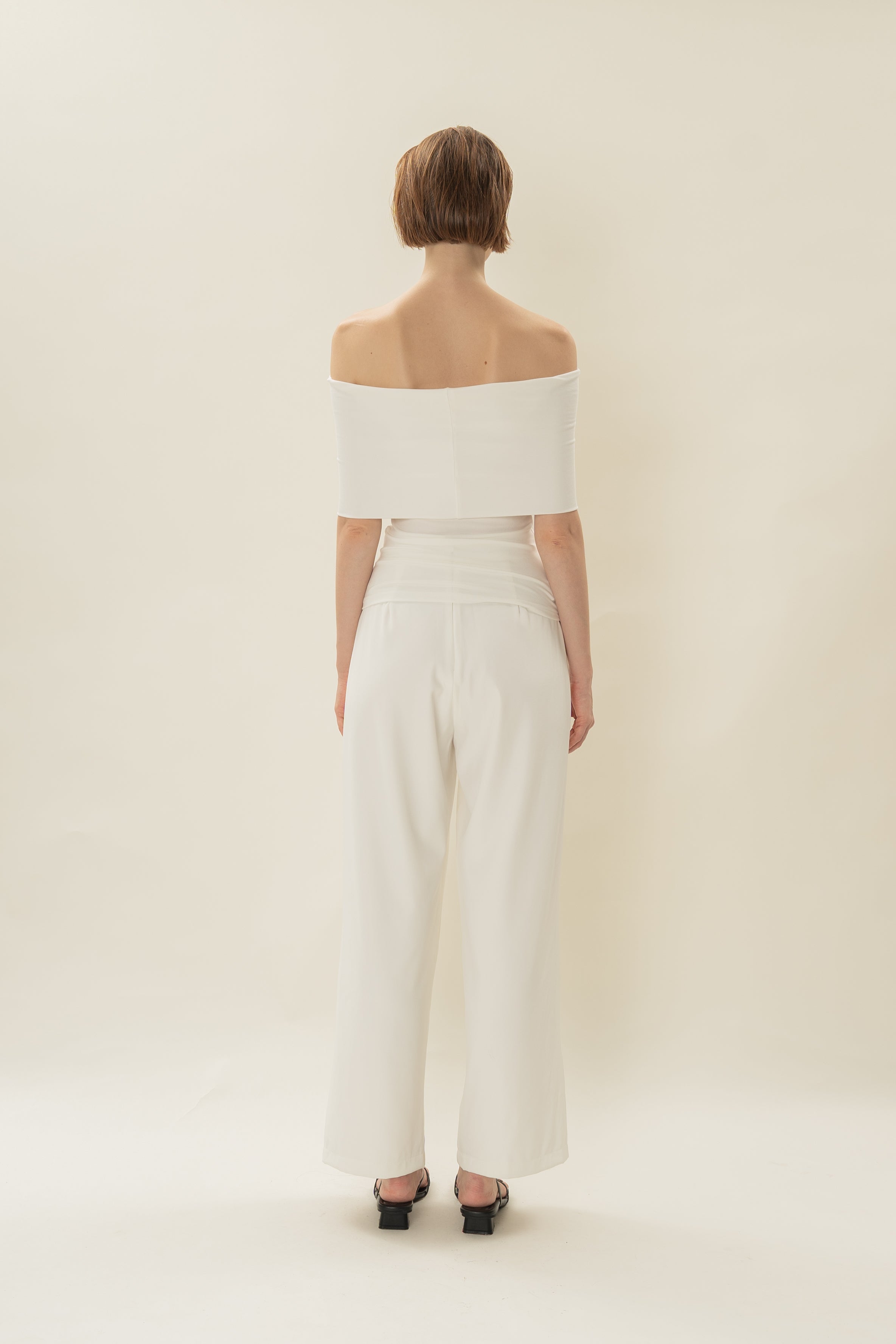 Padded Off Shoulder Wrap Top in White