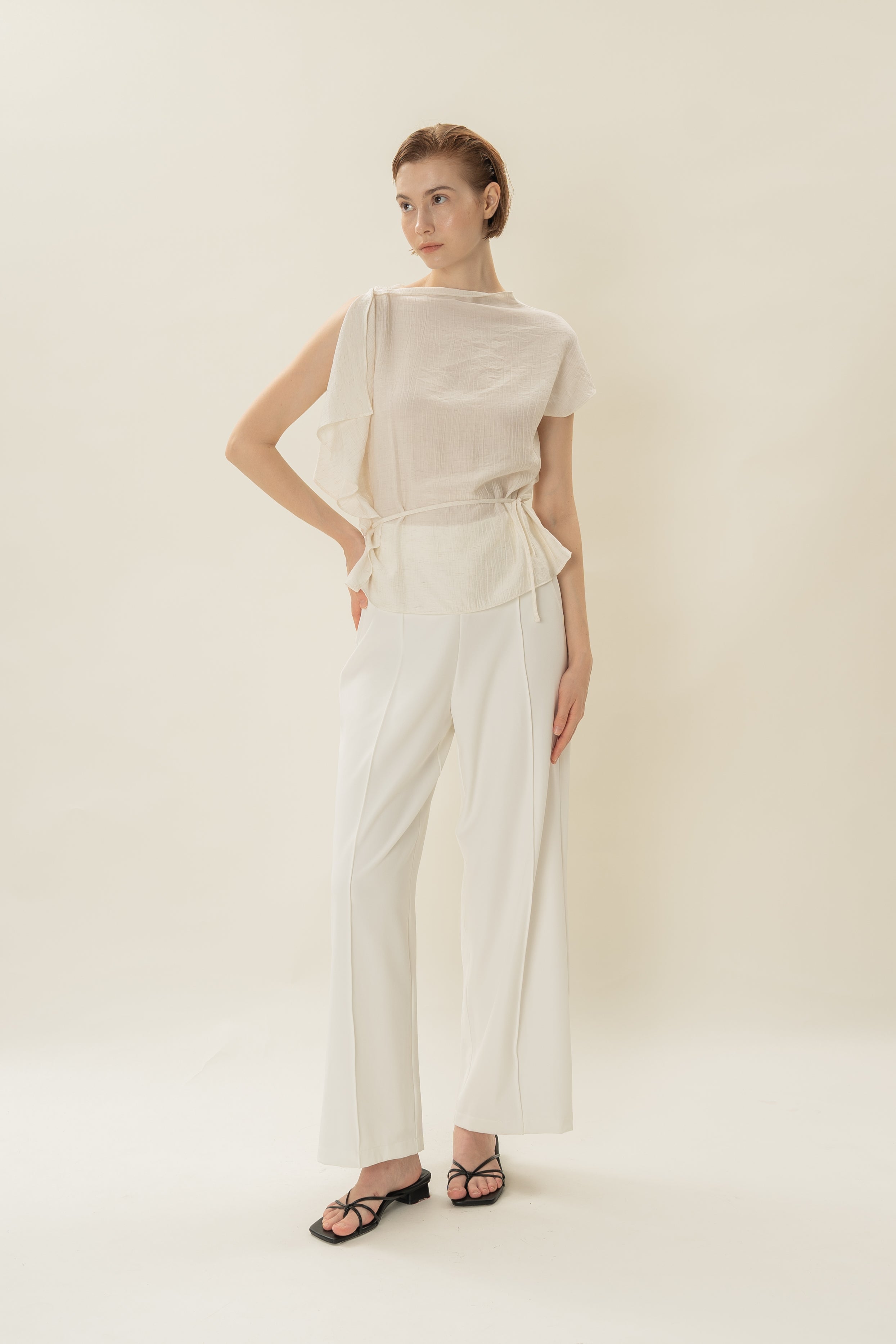 Asymmetrical Draped Top in Ivory