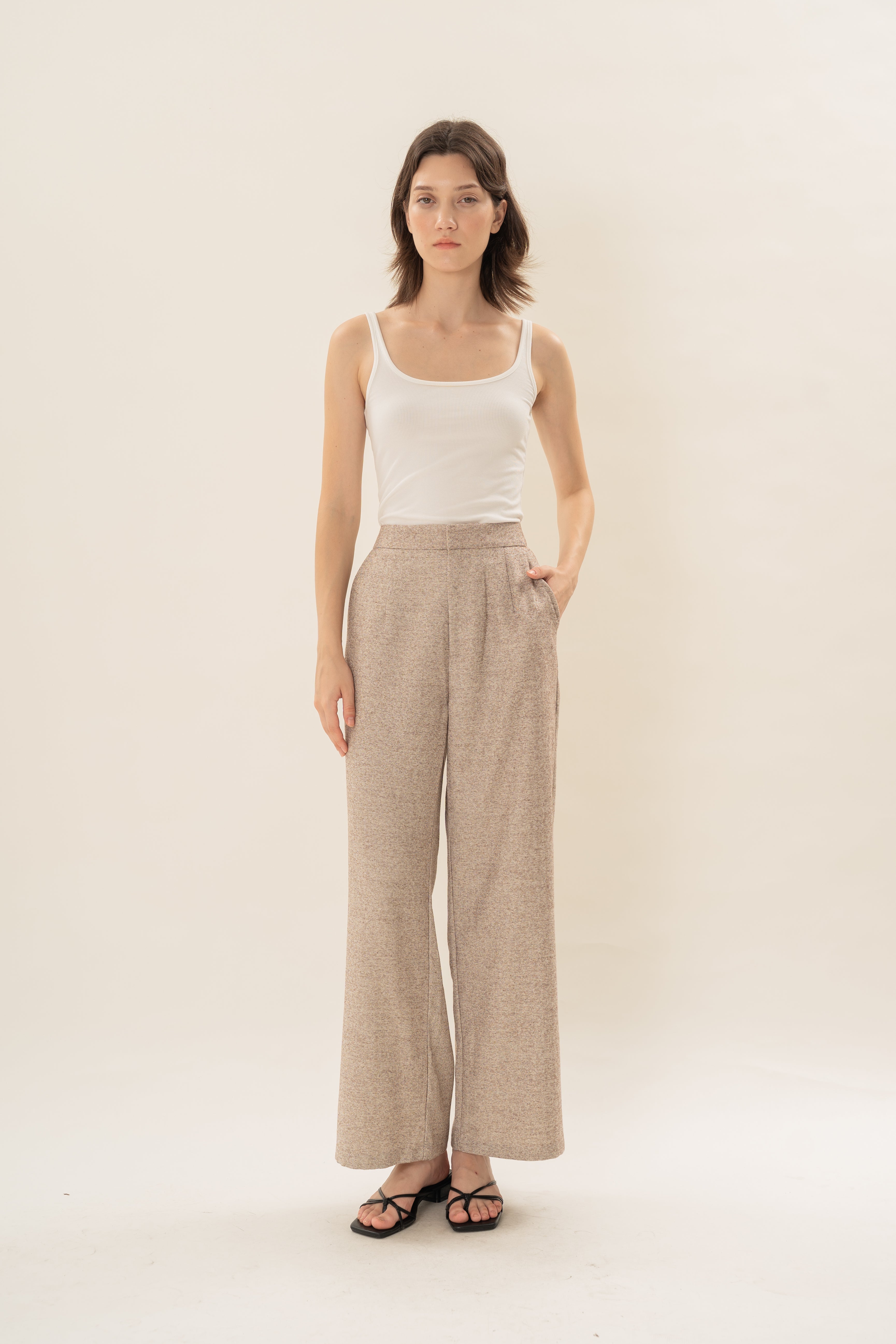 Textured Suiting Trousers in Beige