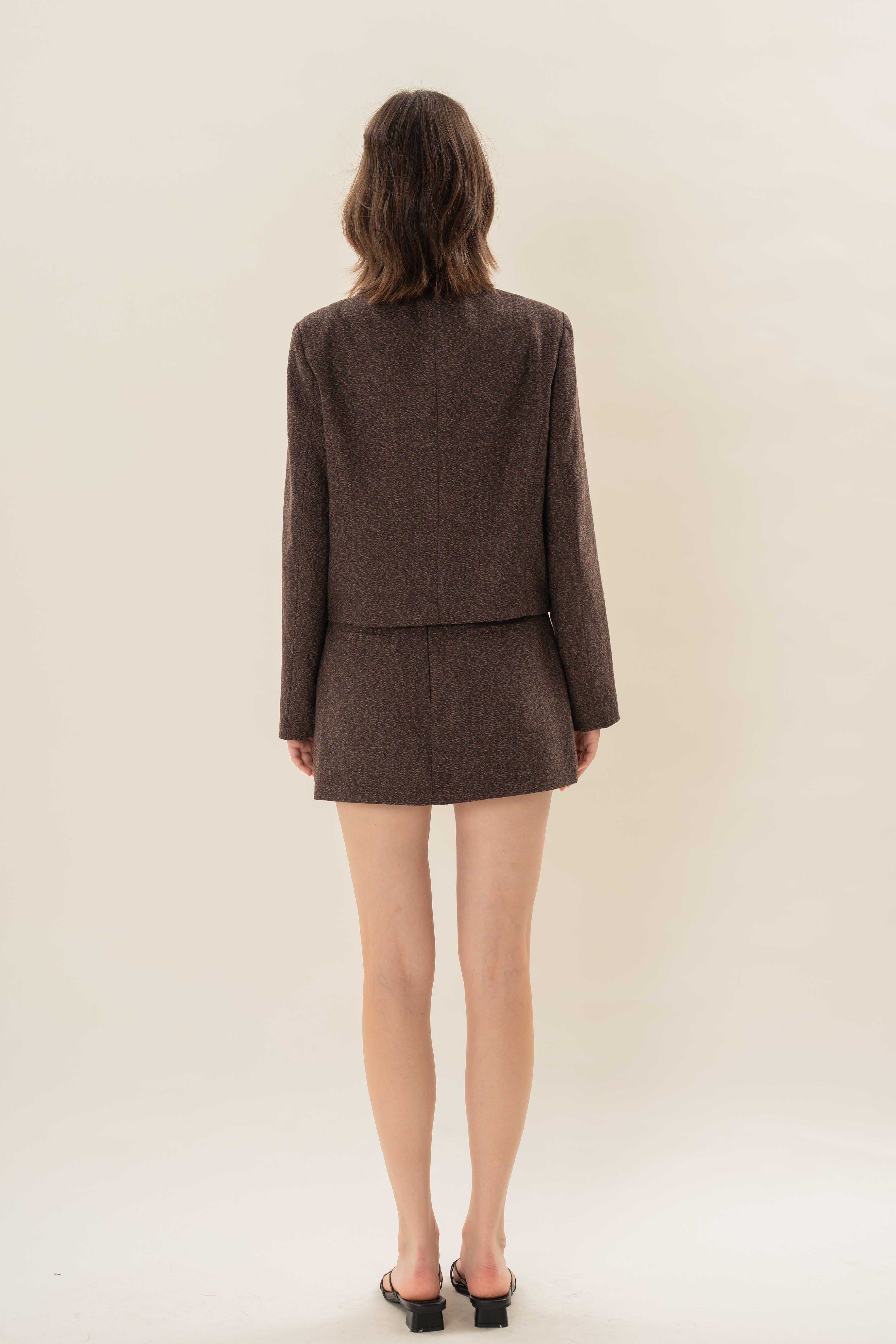 Textured Collarless Jacket in Umber