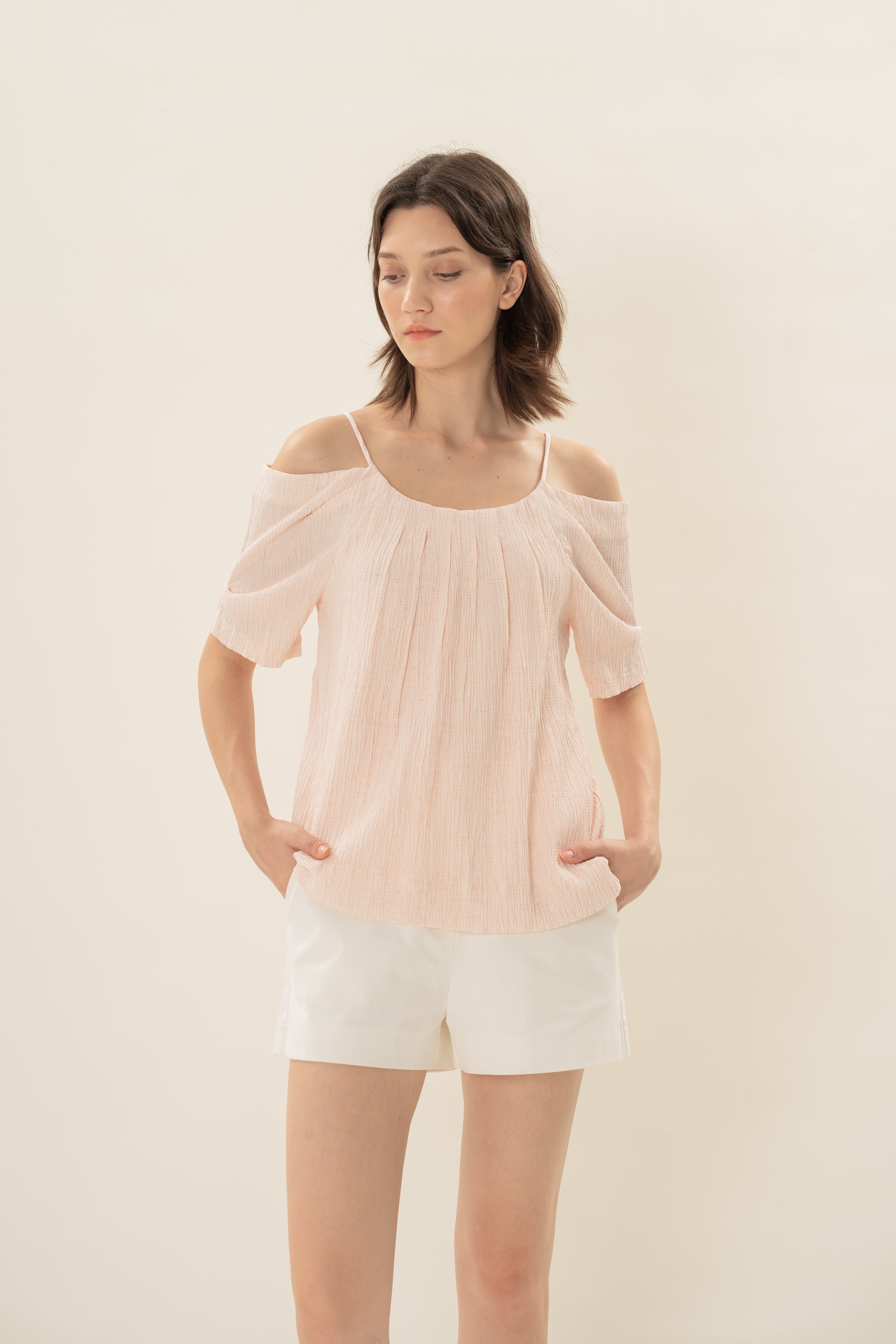 Textured Strap Swing Top in Pale Pink