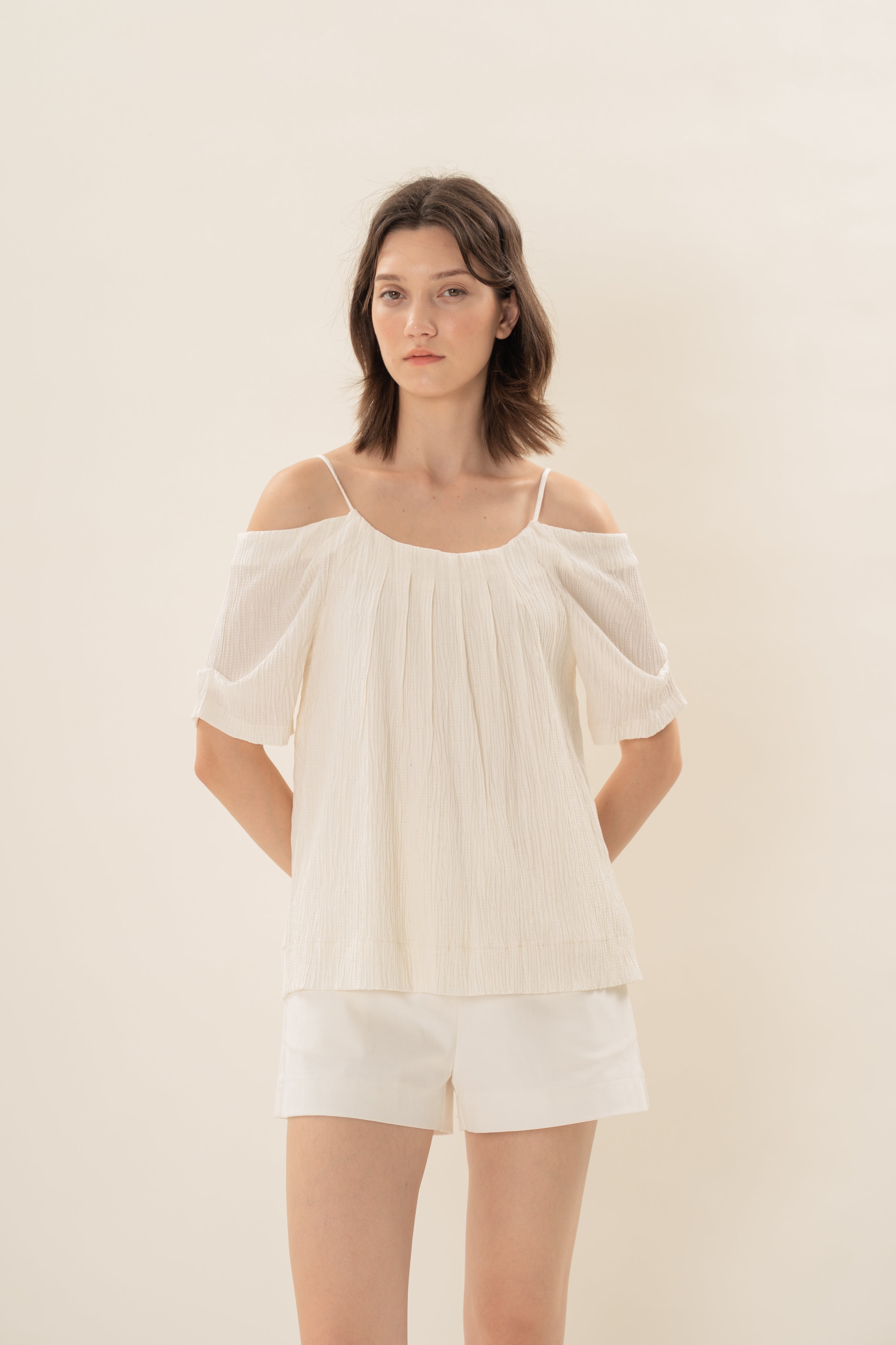 Textured Strap Swing Top in Natural