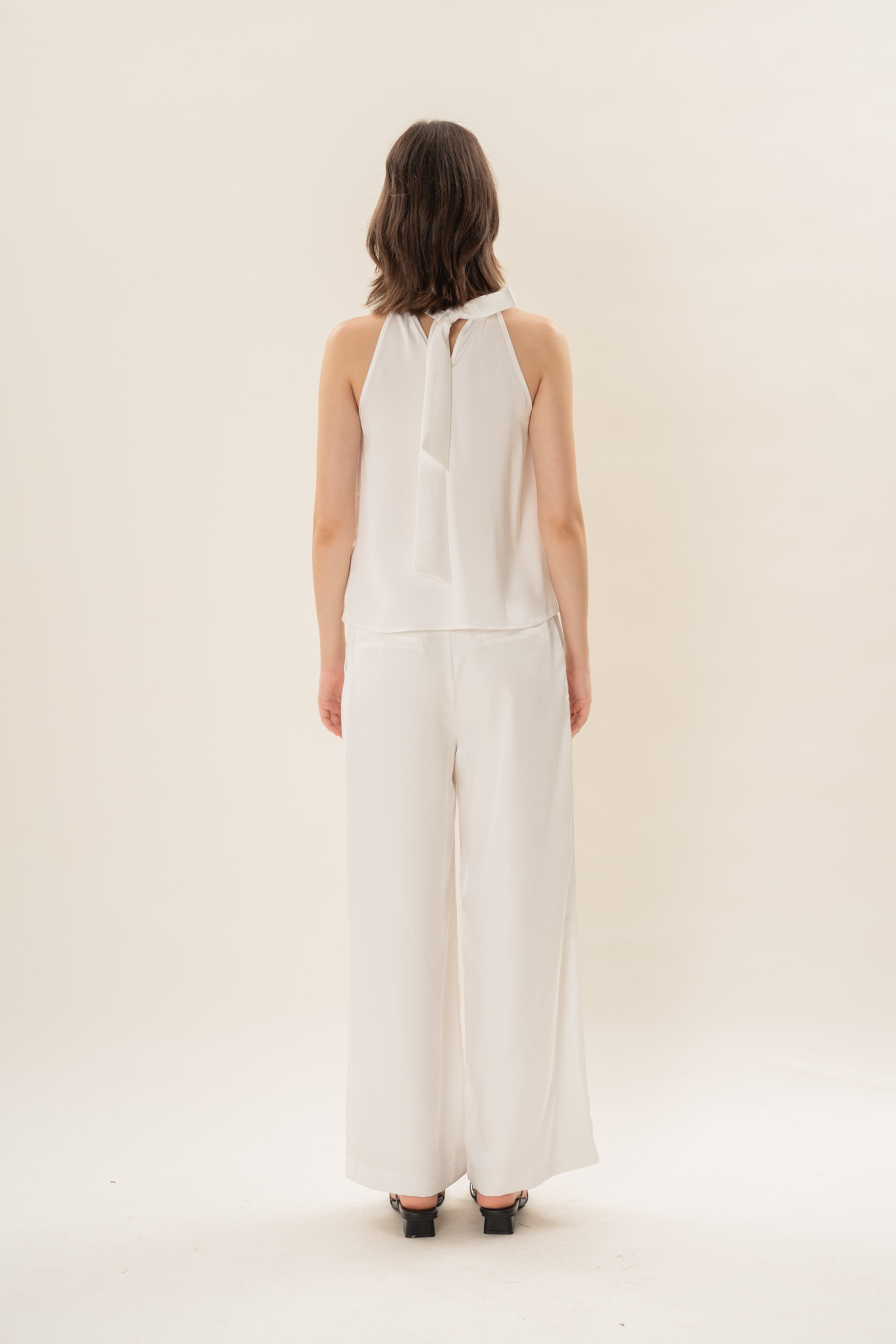 Satin Tie Back Halter Top in White