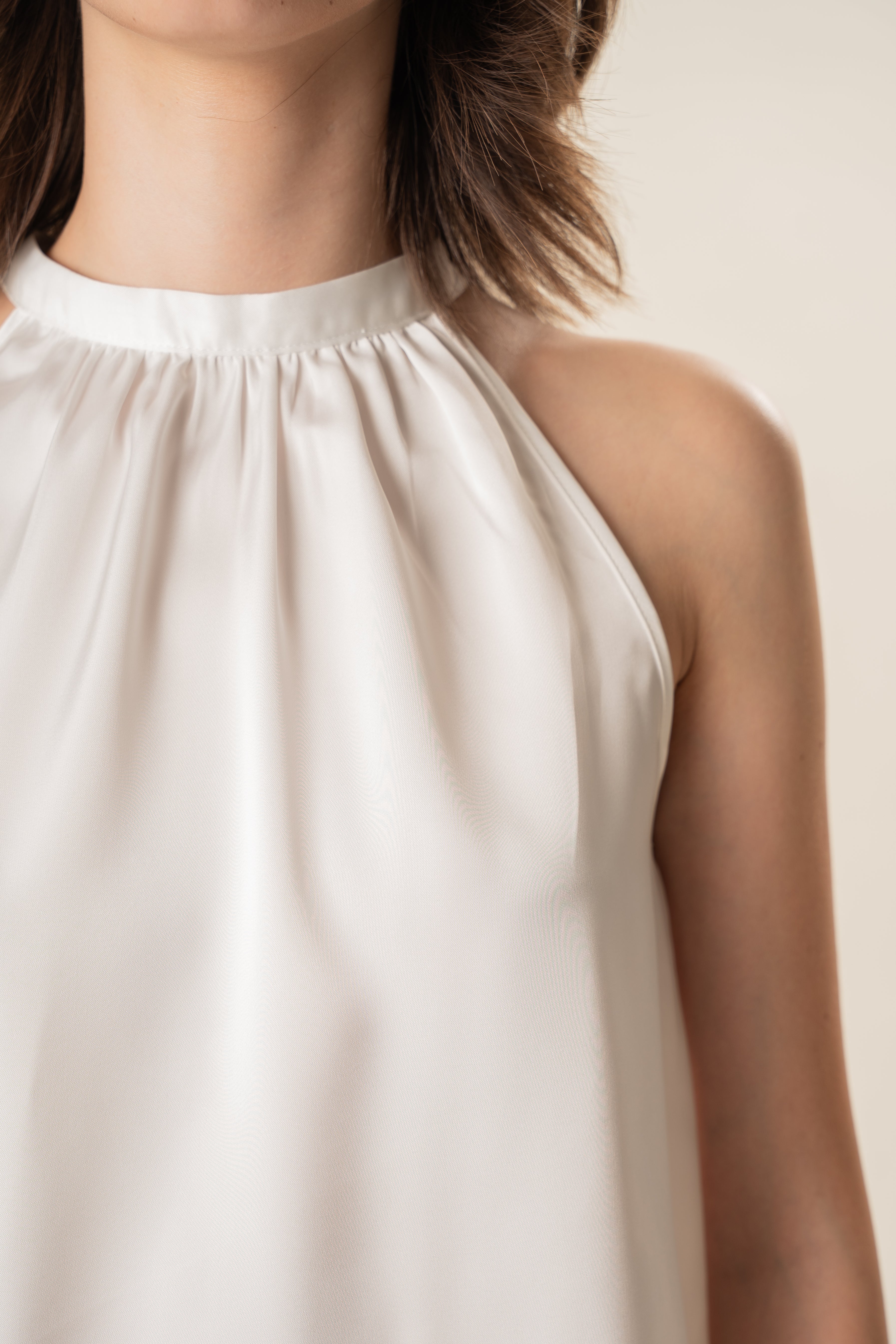 Satin Tie Back Halter Top in White