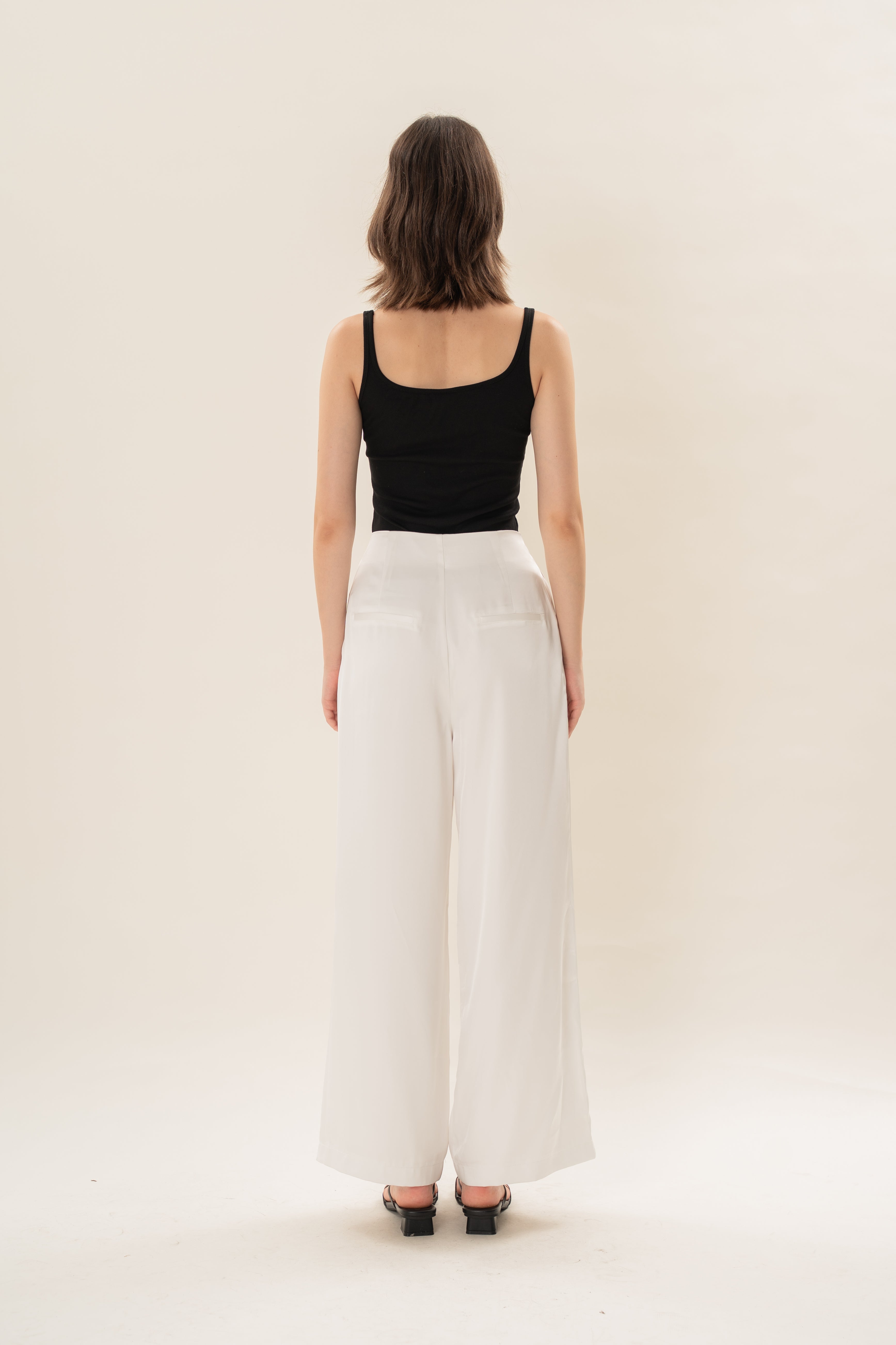 Pleated Satin Pants in White