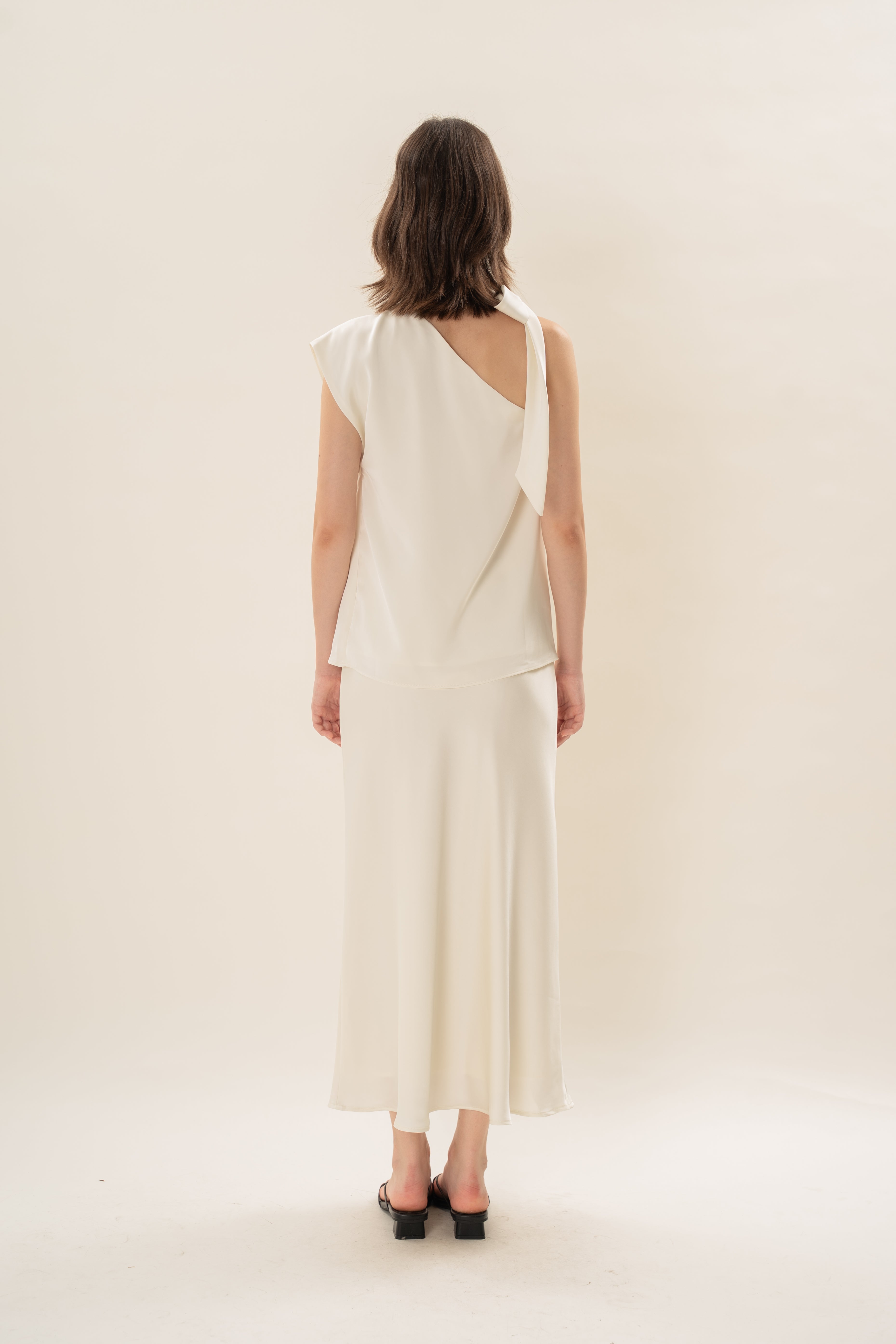 Satin Sash Neck Top in Natural