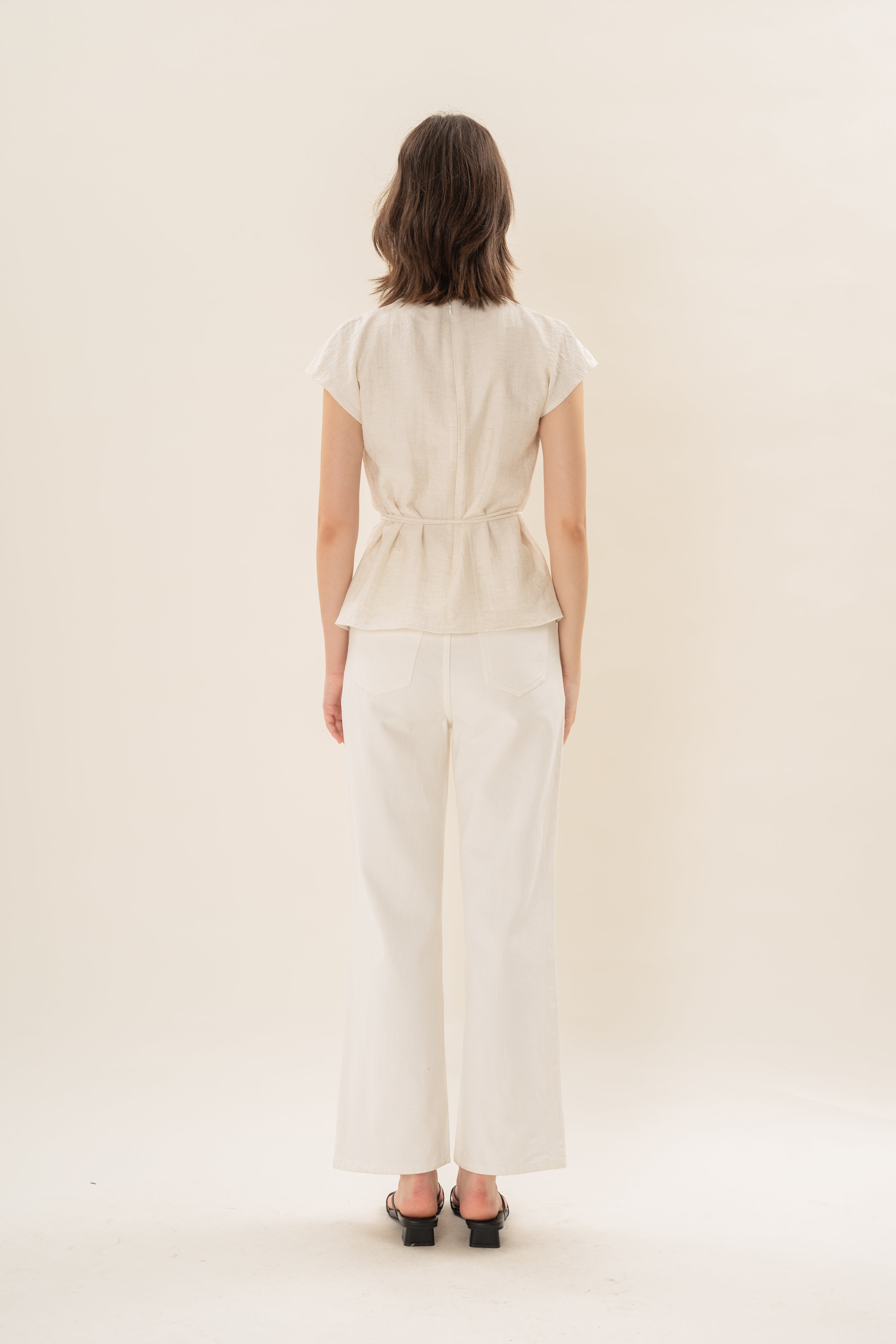 Pleated Shoulder Tie Top in Natural