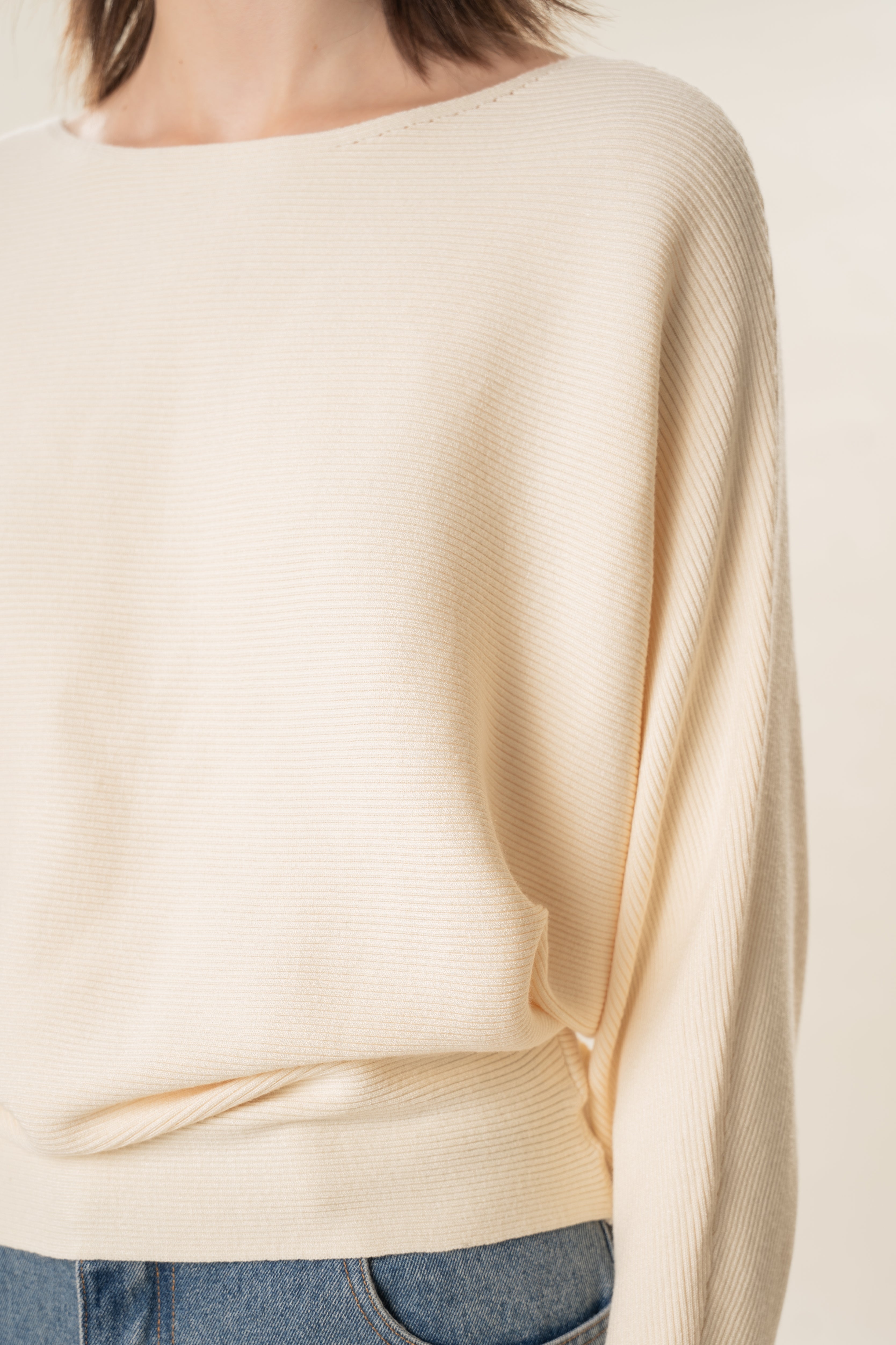 Boat Neck Knitted Long Sleeved Top in Natural