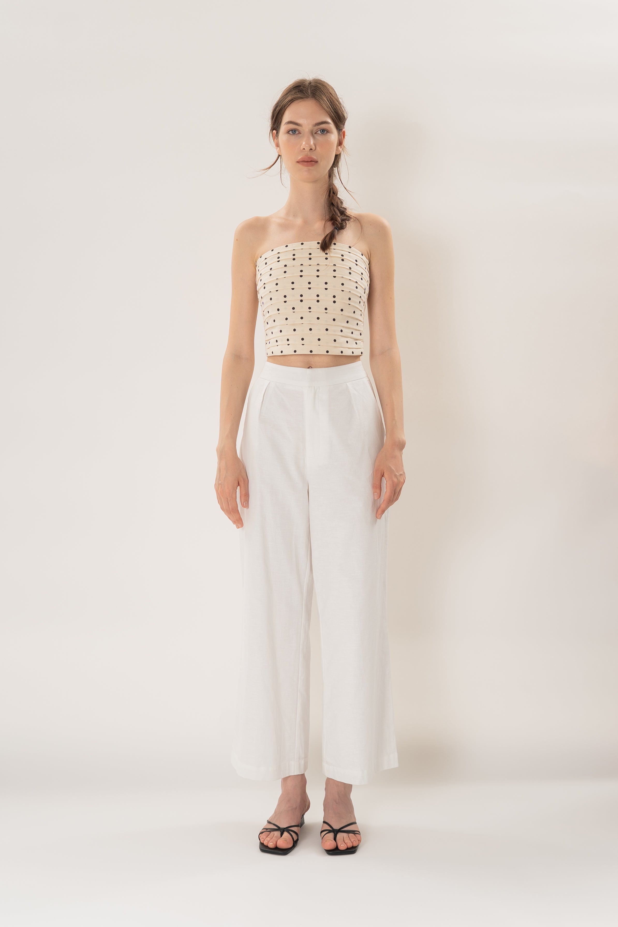 Ruched Bandeau Padded Top in Noir Dot