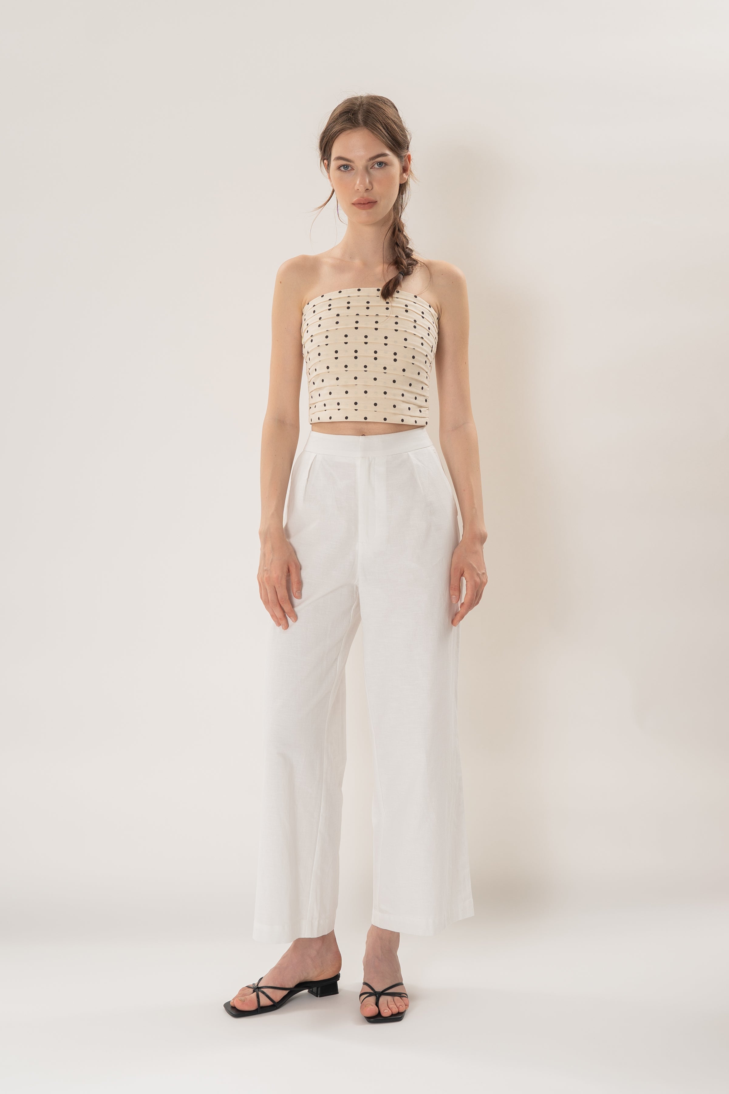Ruched Bandeau Padded Top in Noir Dot