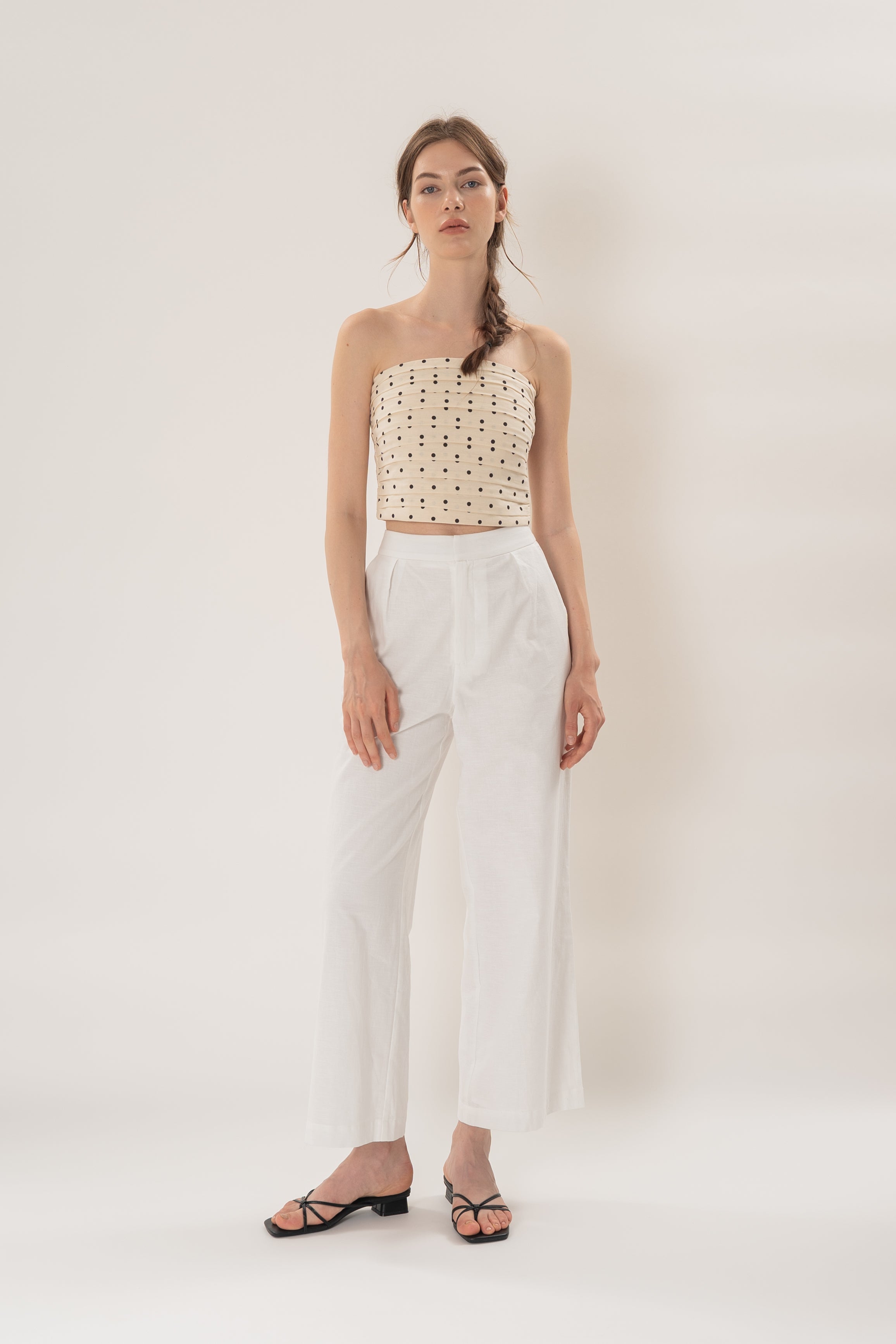 Ruched Bandeau Padded Top in Noir Dot