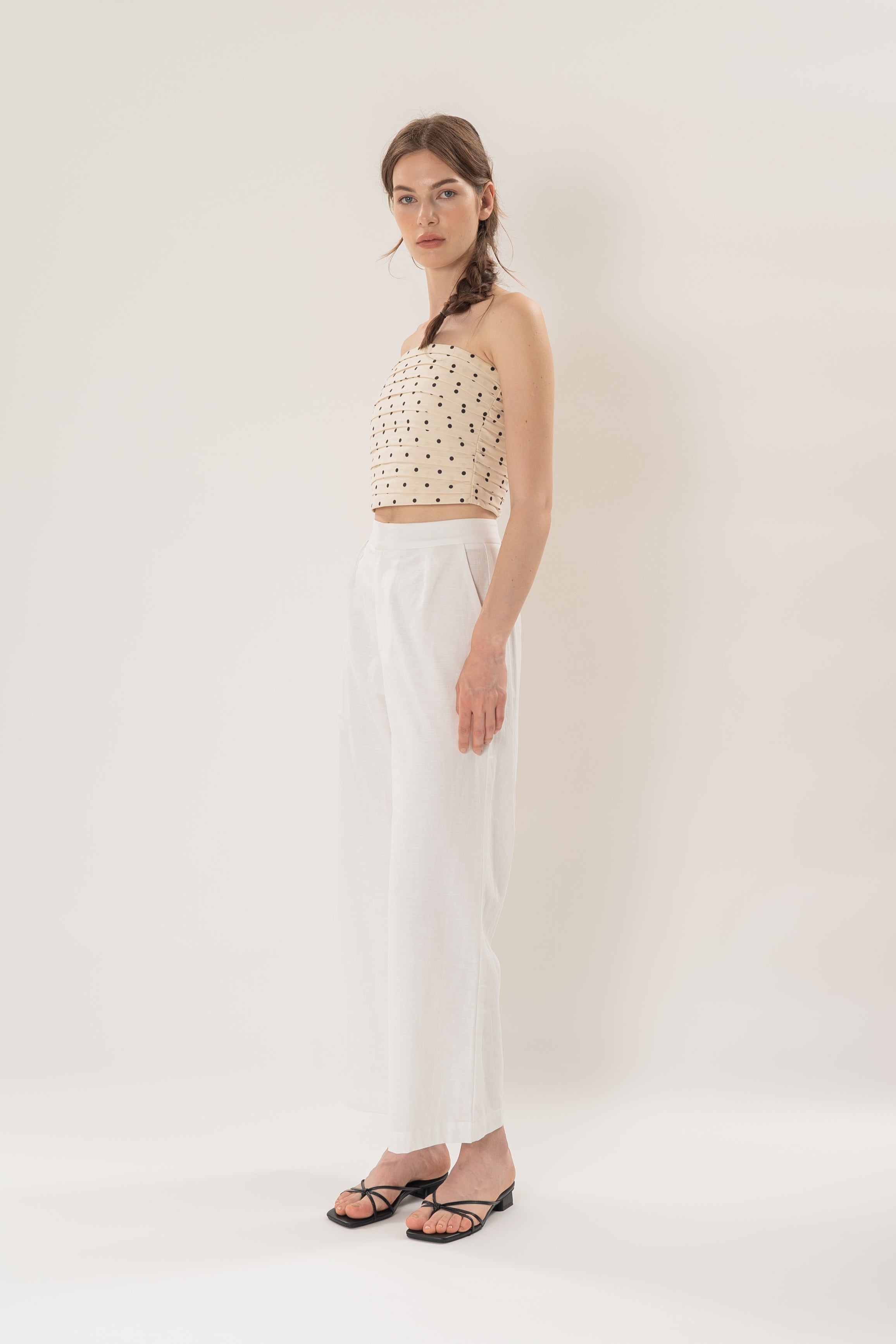 Ruched Bandeau Padded Top in Noir Dot