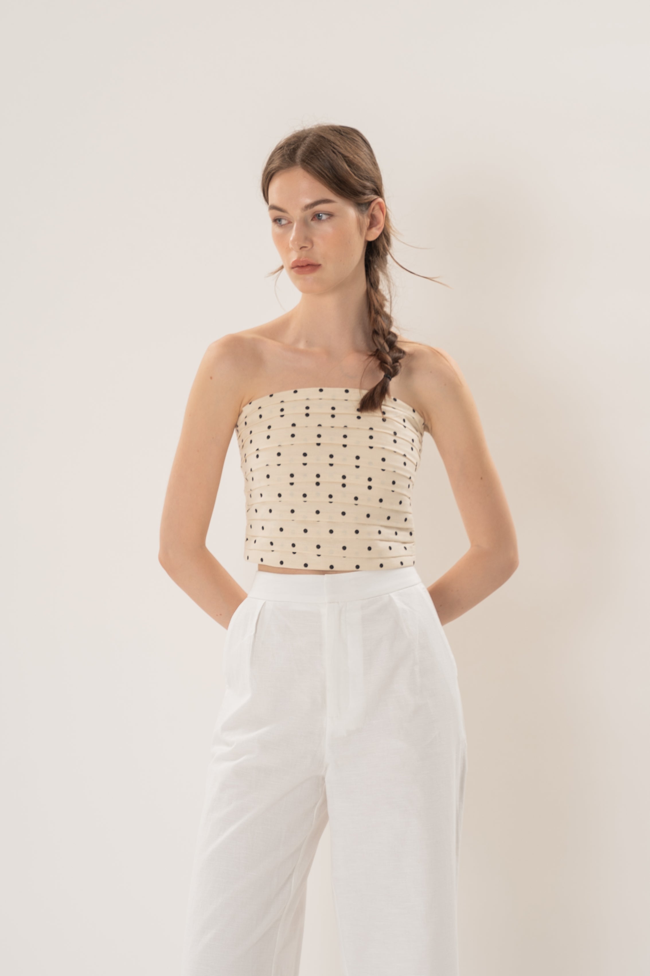Ruched Bandeau Padded Top in Noir Dot