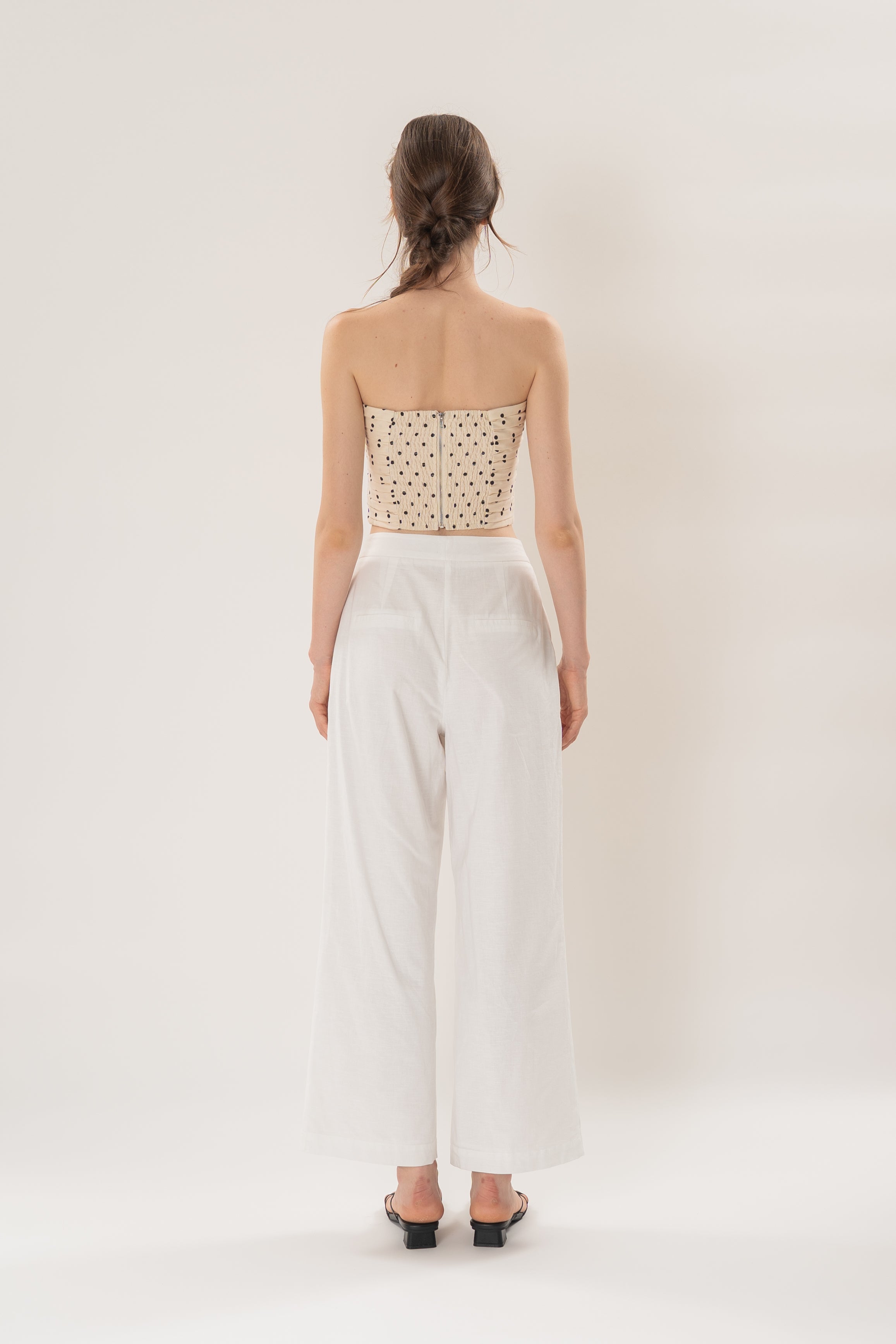 Ruched Bandeau Padded Top in Noir Dot