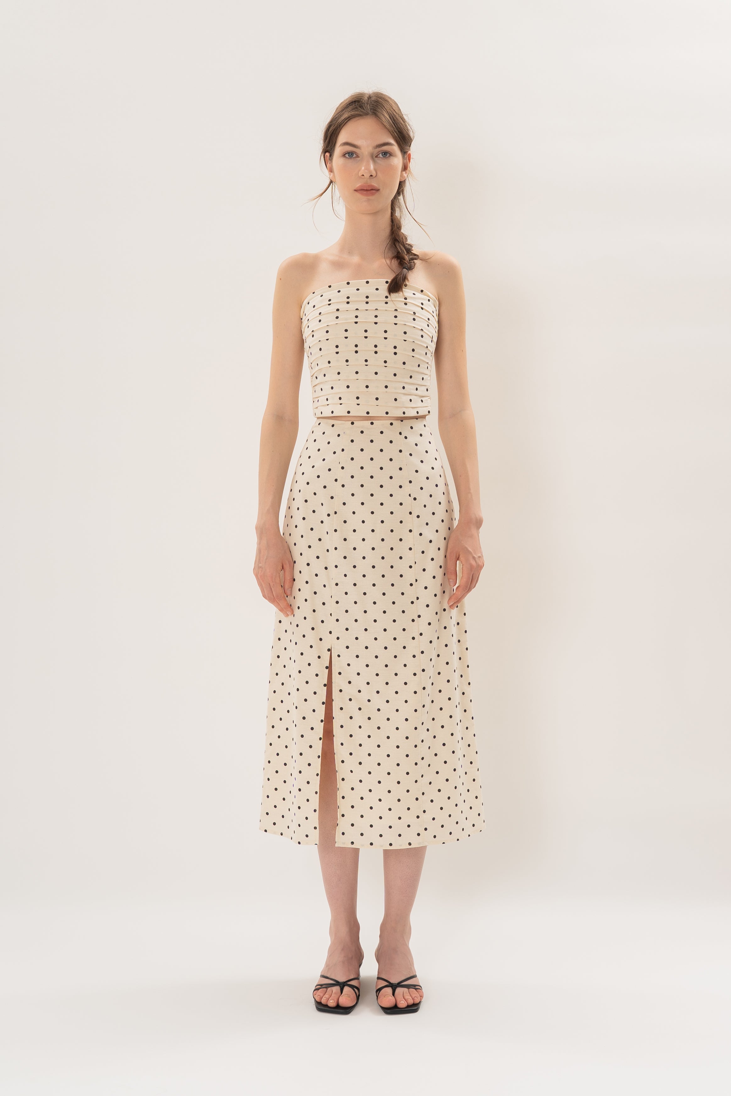 Midi Skirt With Slit in Noir Dot
