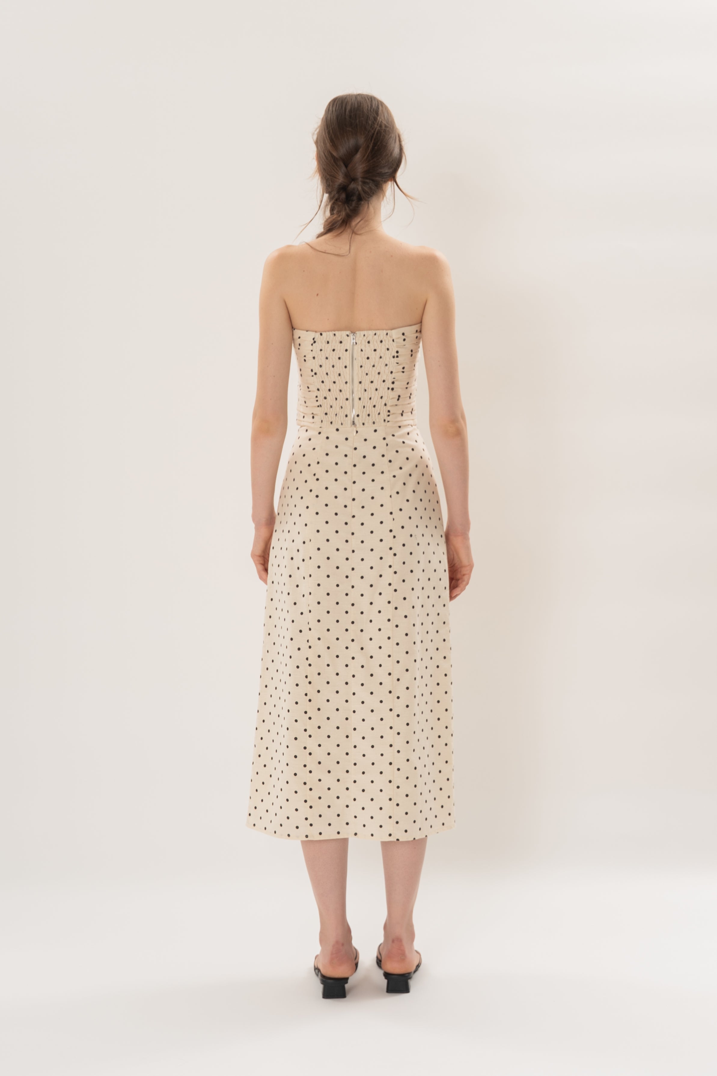 Midi Skirt With Slit in Noir Dot