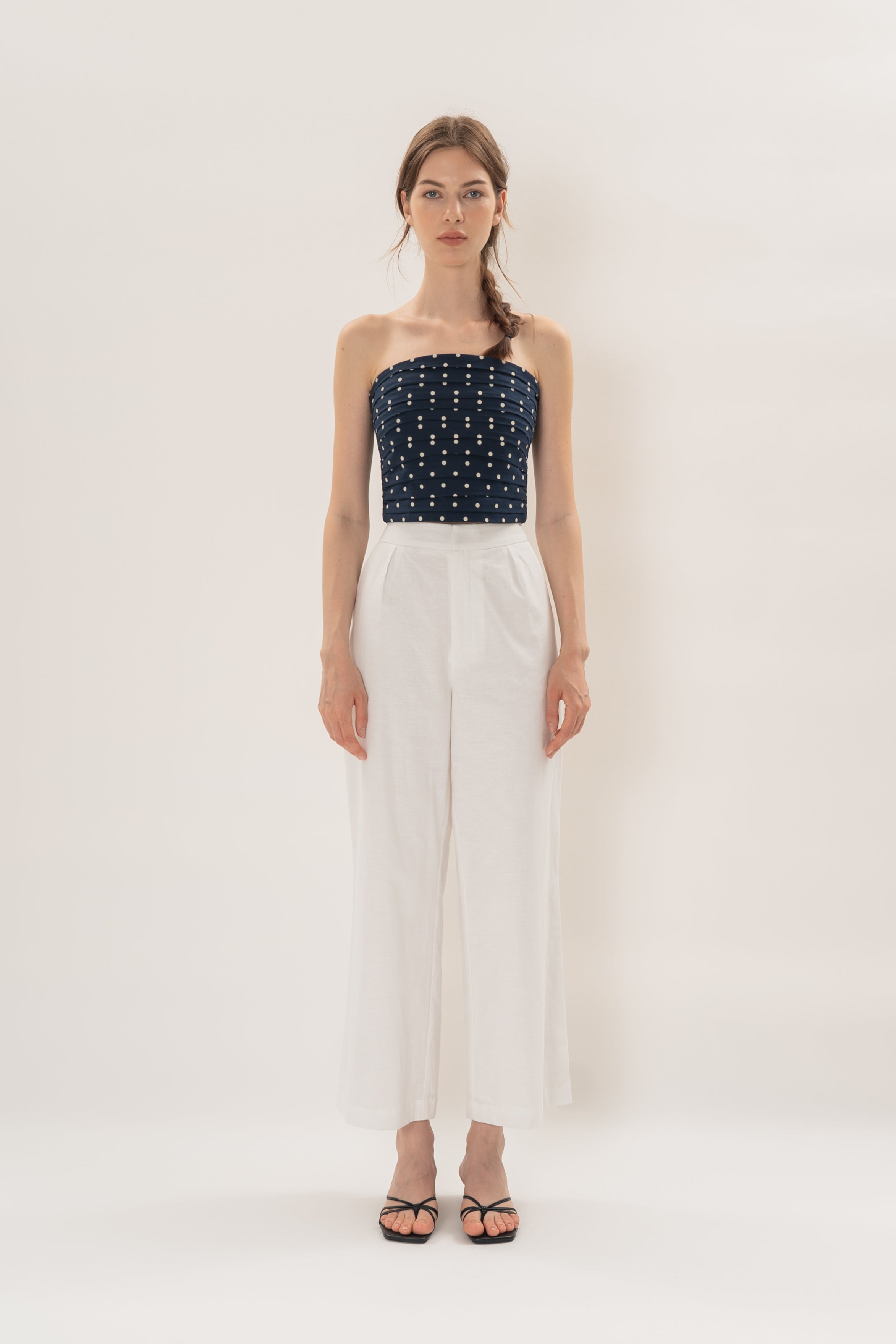 Ruched Bandeau Padded Top in Ivory Dot