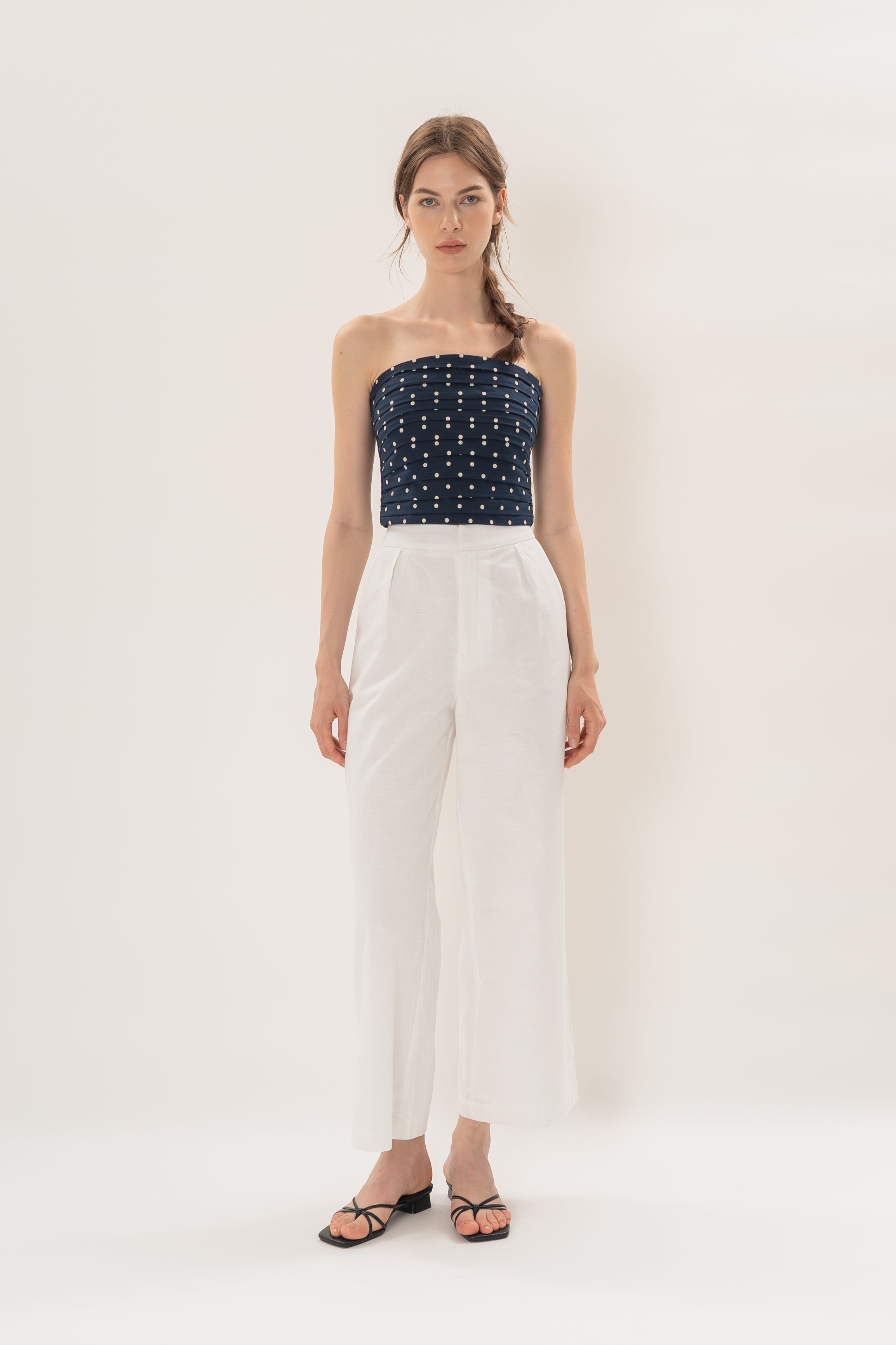 Ruched Bandeau Padded Top in Ivory Dot