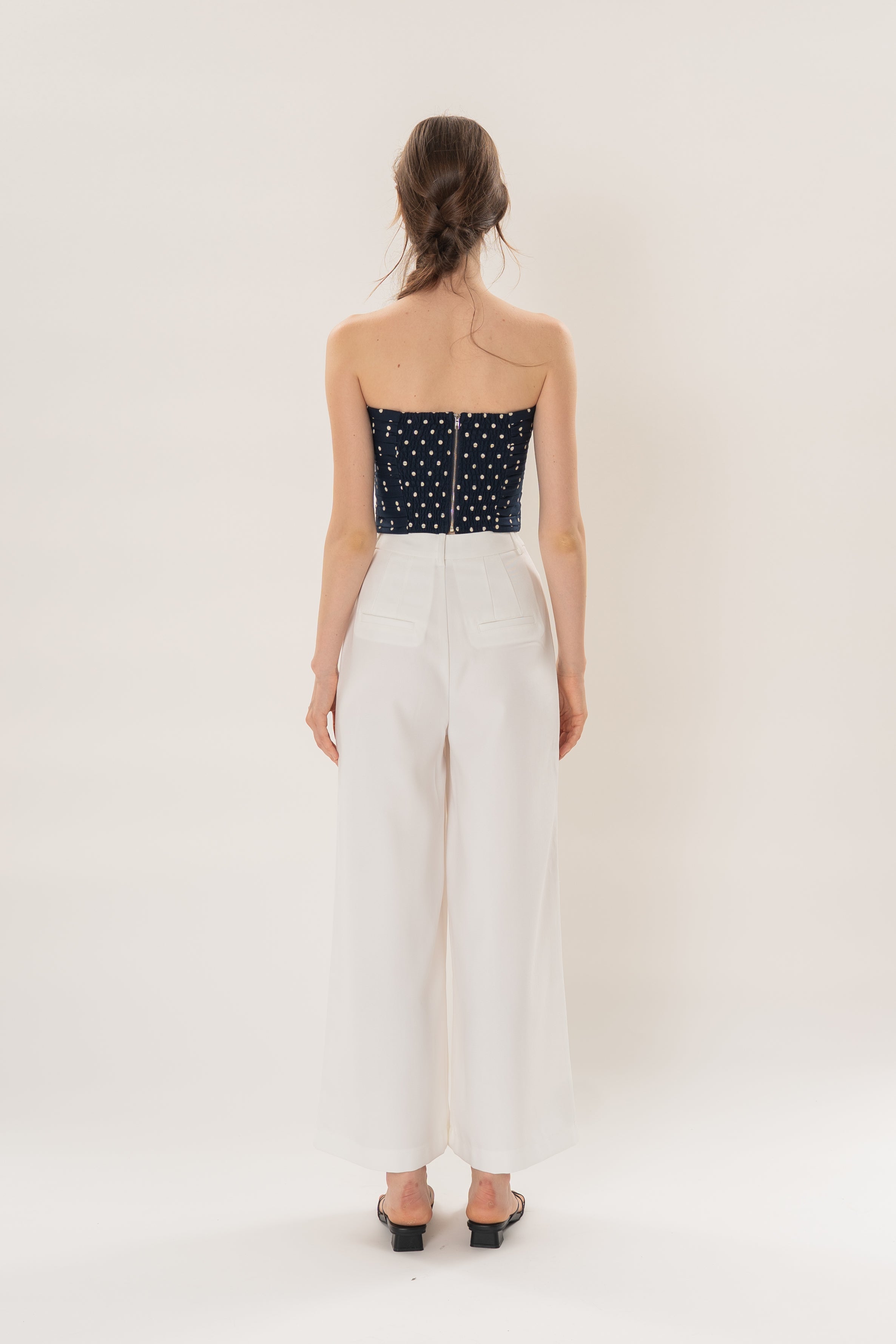 Ruched Bandeau Padded Top in Ivory Dot