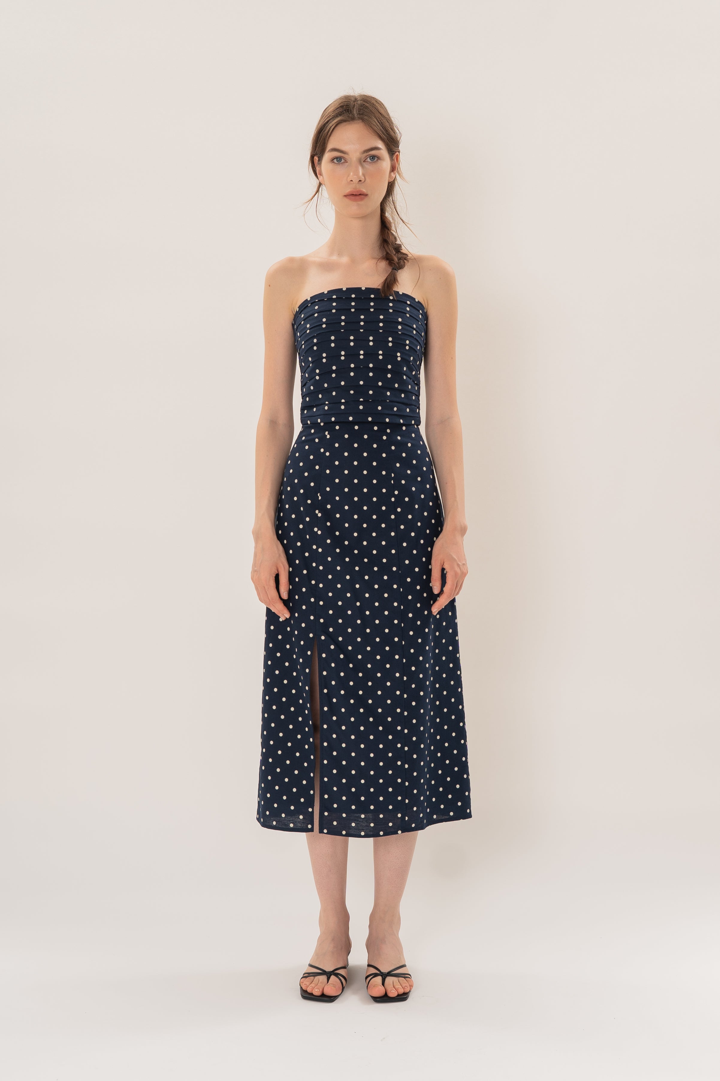 Midi Skirt With Slit in Ivory Dot