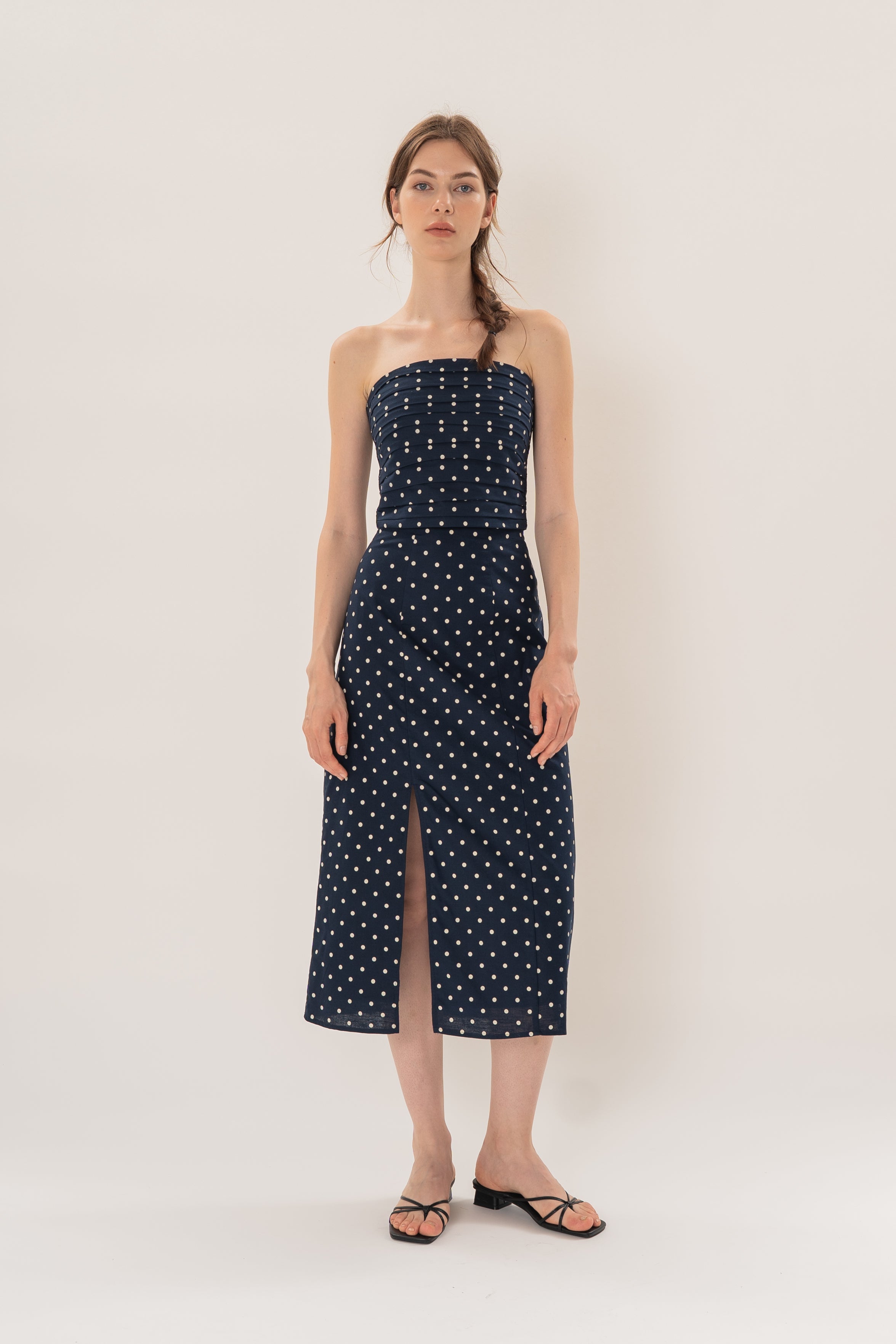 Midi Skirt With Slit in Ivory Dot