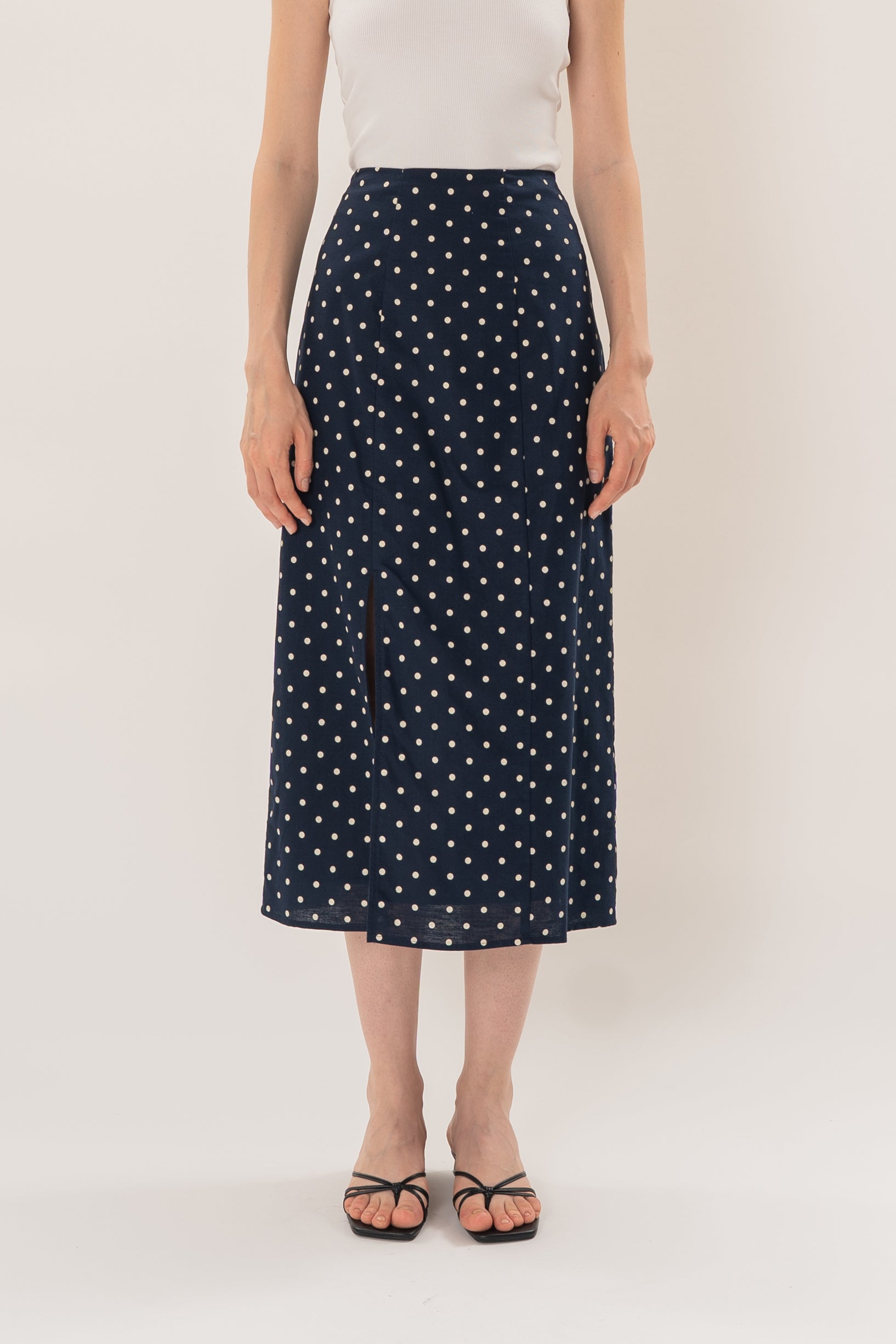 Midi Skirt With Slit in Ivory Dot