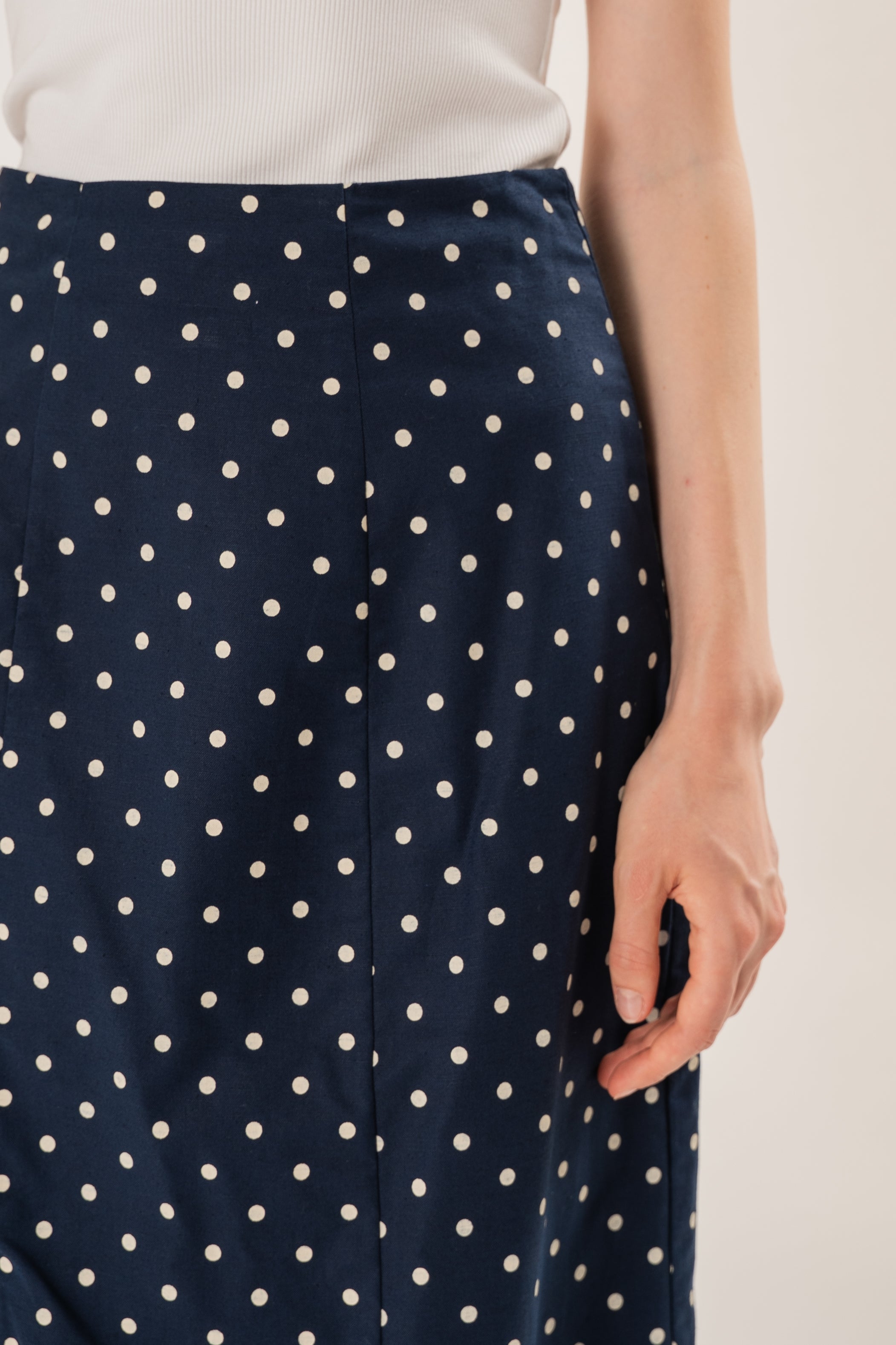 Midi Skirt With Slit in Ivory Dot