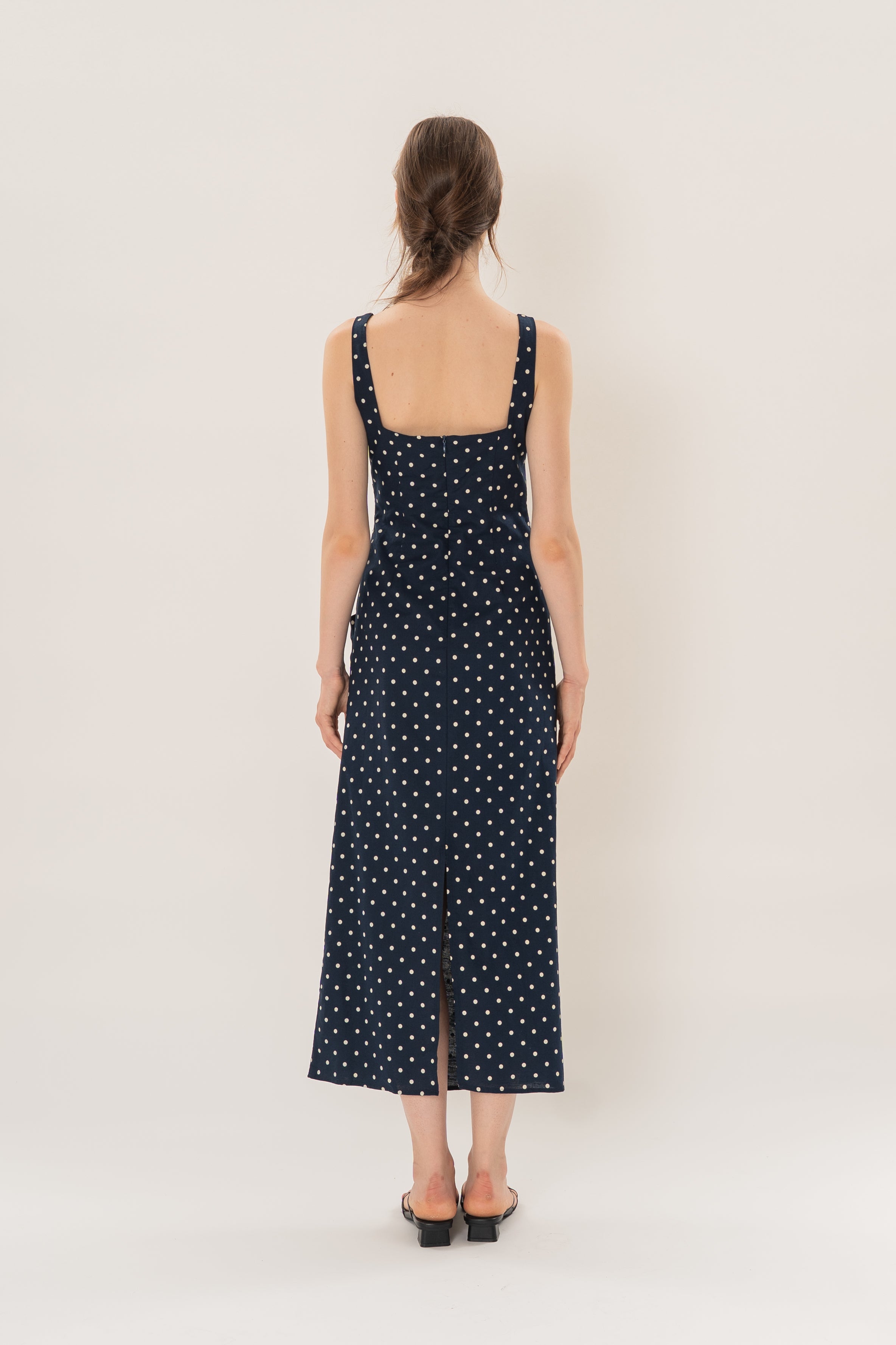 Ruched Maxi Dress in Ivory Dot