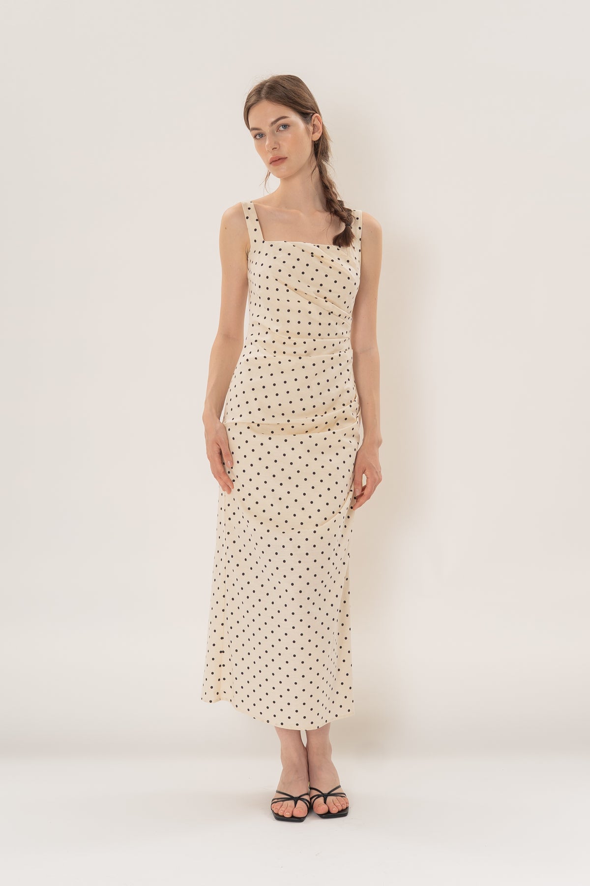 Ruched Maxi Dress in Noir Dot