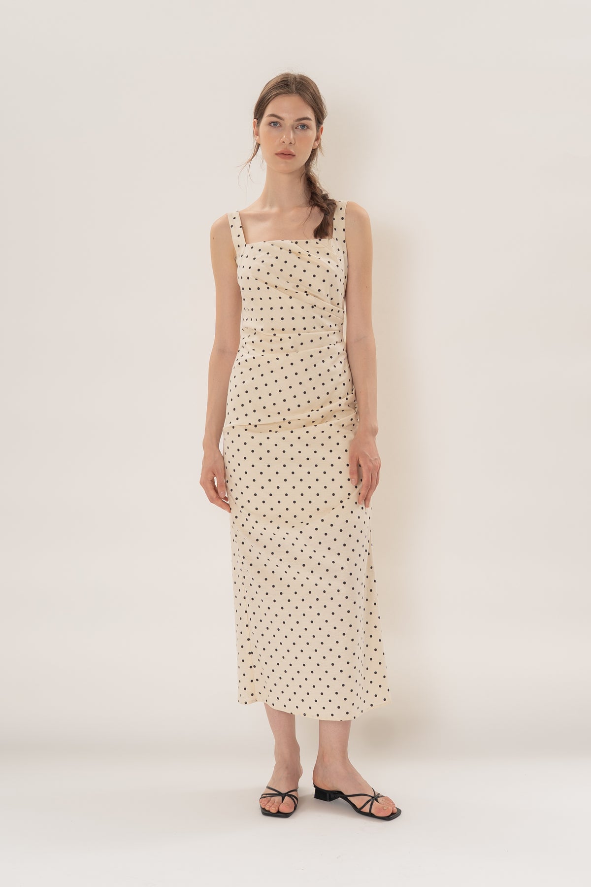 Ruched Maxi Dress in Noir Dot